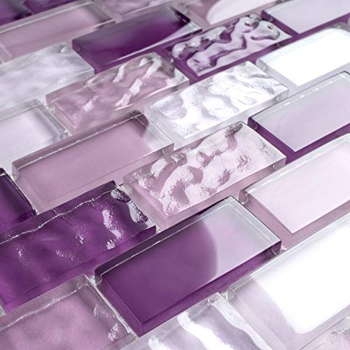 Pool Wave Crystal Subway Glass Mosaic Wall Tile - 10 Sheets/Case - Mix Violet - Waterproof Bathroom & Kitchen Backsplash Tile for Shower Walls, Swimming Pools & Home Decor