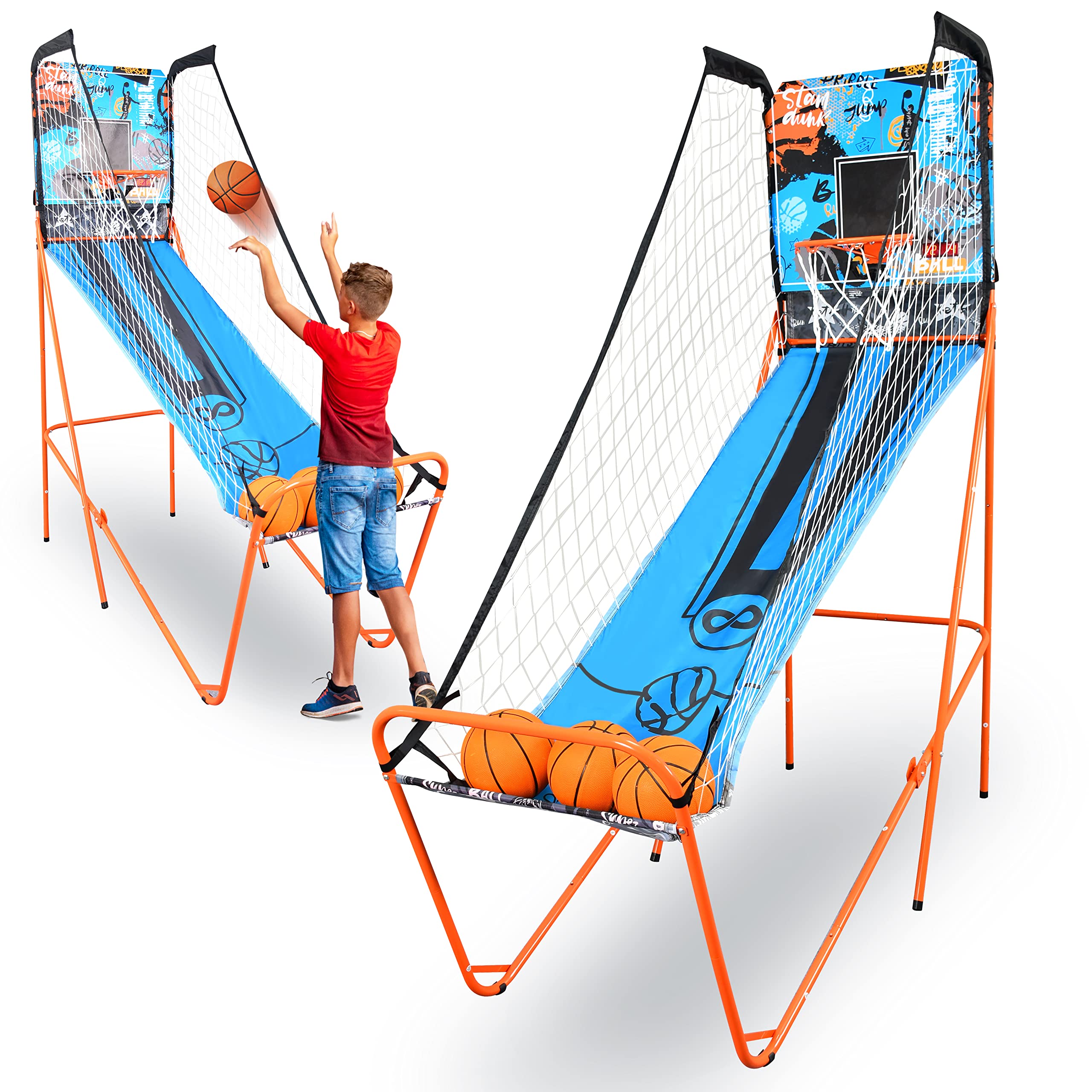 SereneLife Single Shot Basketball Arcade Game with LED Digital Scoreboard & Timer - Includes 3 Basketballs & Air Pump - Foldable Compact Design for Kids & Adults - Perfect for Indoor Playrooms, Game Rooms, and Family Fun Nights