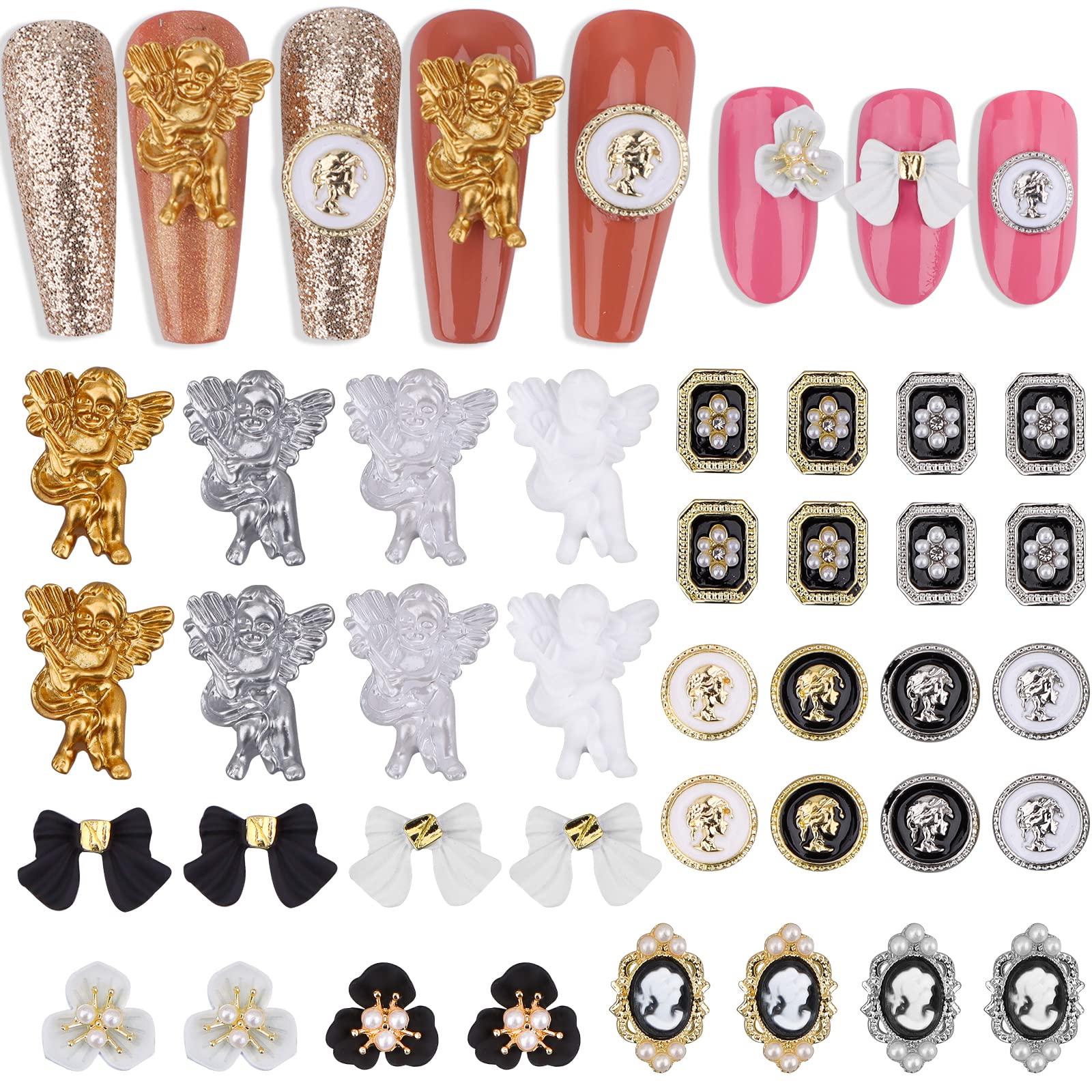 3D AB Nail Rhinestones Kit - 32PCS Gold Flower Charms for DIY Nail Art Design | Professional Nail Decoration Accessories for Manicure, Salon & Home Use