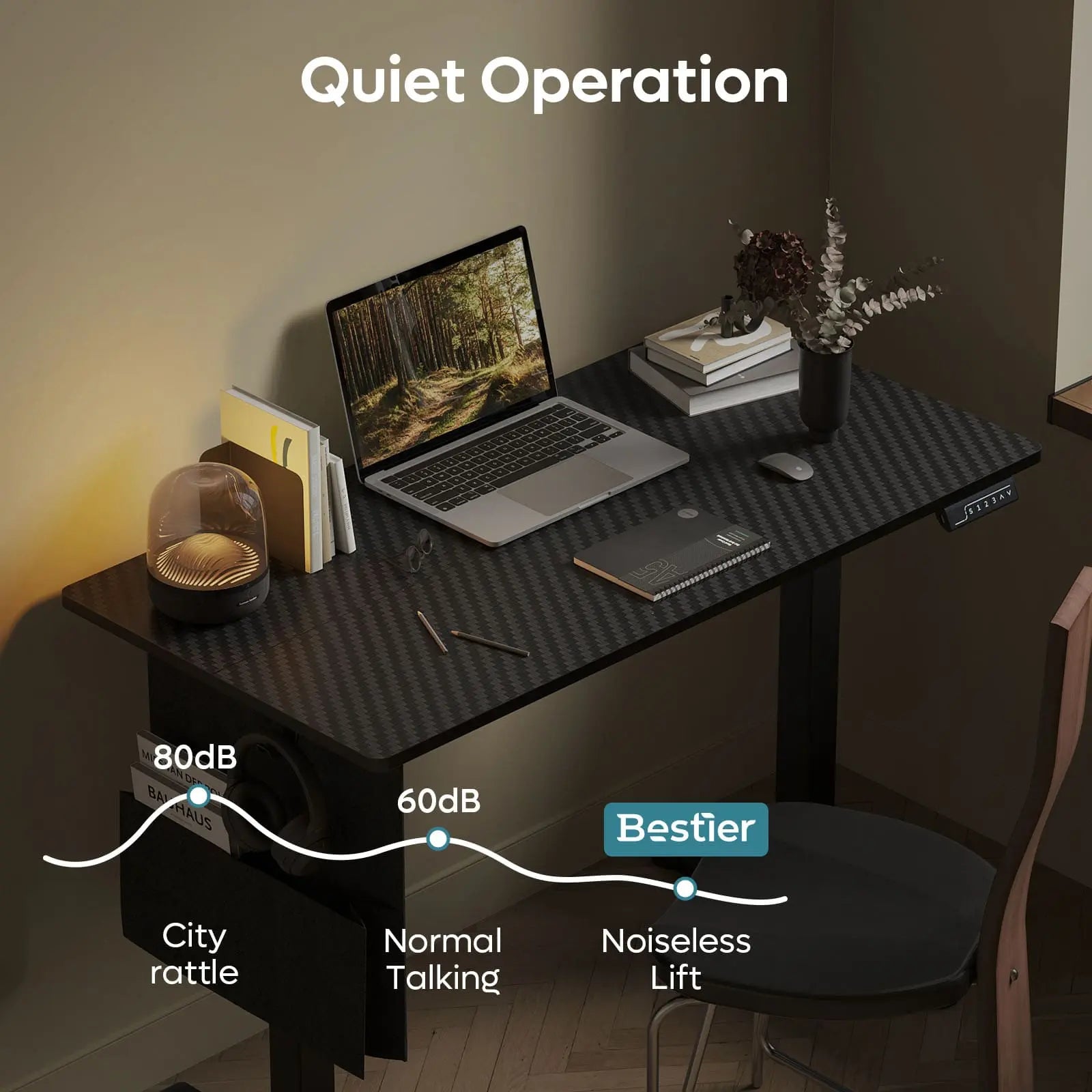 Bestier 47/55 Inch Electric Standing Desk - Adjustable Height, Built-in Headset Hooks & Storage Bag for Home Office, Gaming & Study Workspace