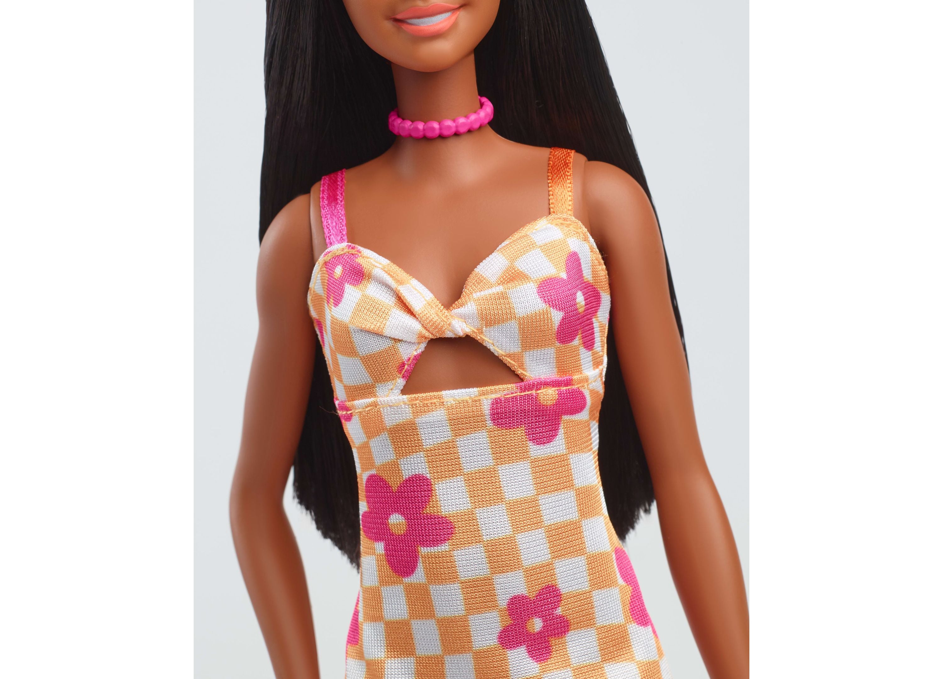 Barbie Fashionistas Doll #233 with Flower Checkered Midi Dress - Collectible Doll for Girls Ages 3+ | Perfect for Playtime, Birthday Gifts & Doll Collection Displays