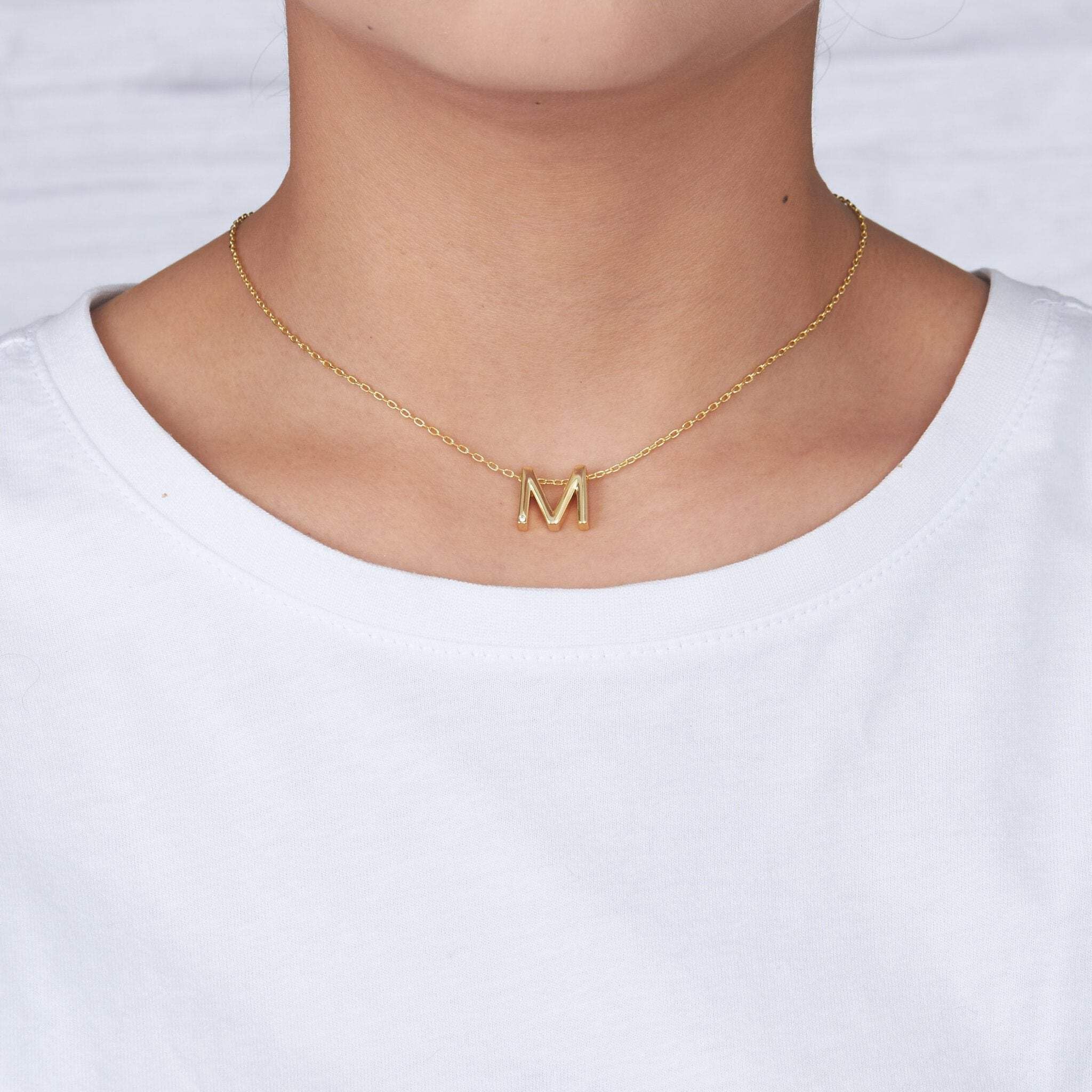 Gold Plated Initial Necklace A-Z with Zircondia® - Perfect Gift for Her