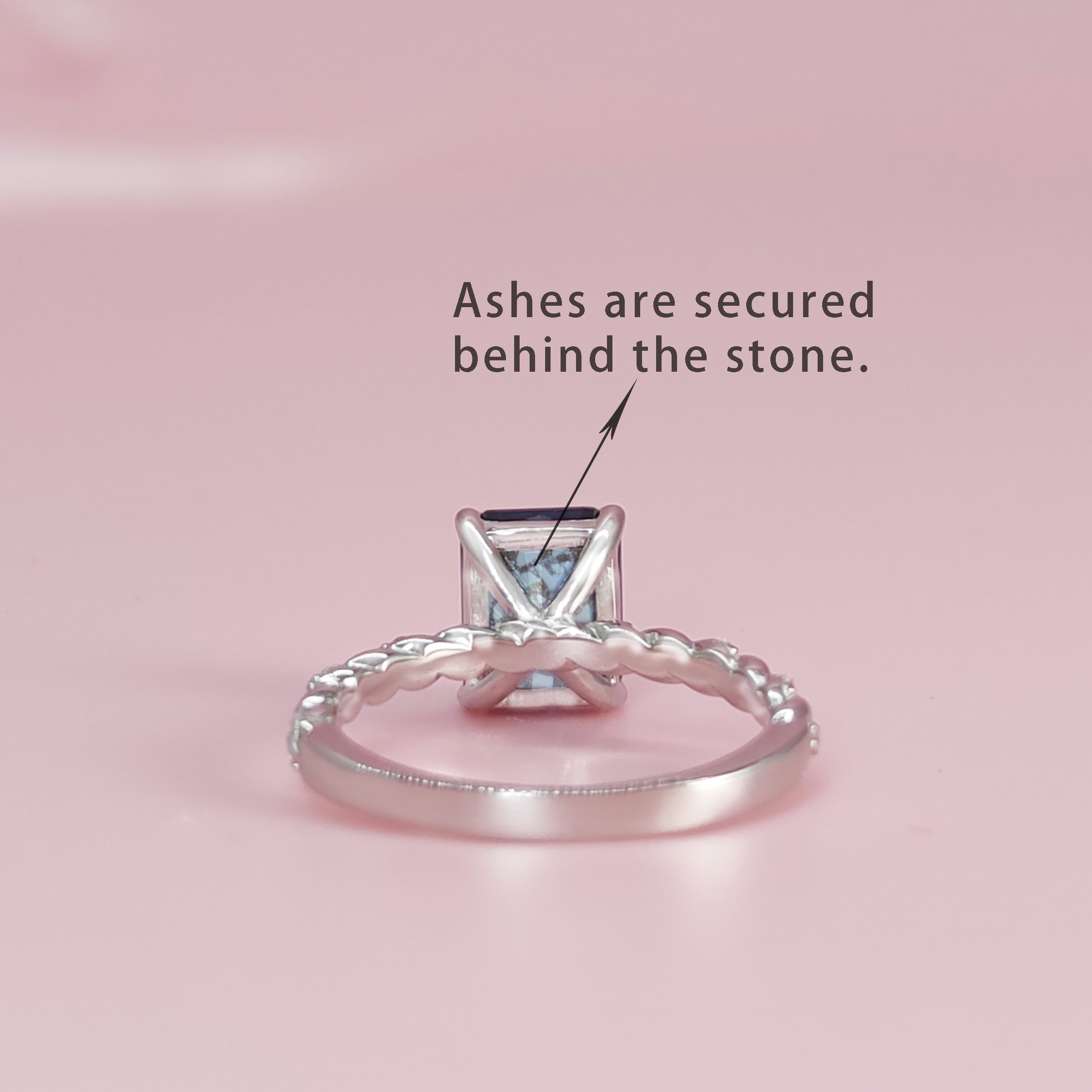 Twilight Whisper: Radiant Cut Moissanite Ashes Ring for Women | Elegant Memorial Jewelry for Loved Ones | Perfect for Remembrance Ceremonies & Special Occasions
