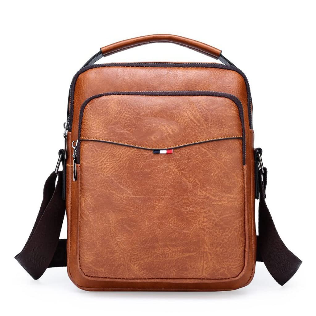 Premium Genuine Split Leather Crossbody Messenger Bag for Men - Stylish & Durable Shoulder Bag for Travel, Work & Daily Use (Brown, Medium Size) | Perfect Business Commute & Weekend Outfit Accessory