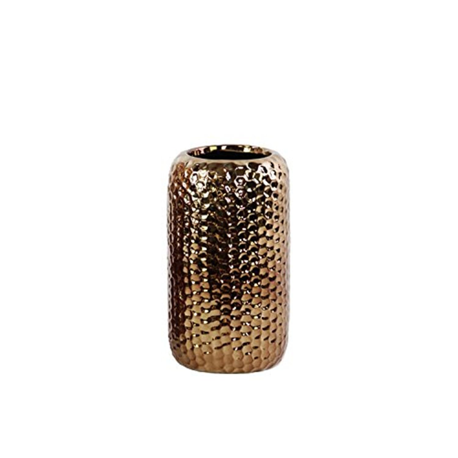 Elegant Ceramic Round Vase with Dimpled Texture and Polished Chrome Copper Finish - Perfect for Home Decor, Wedding Centerpieces, and Floral Arrangements