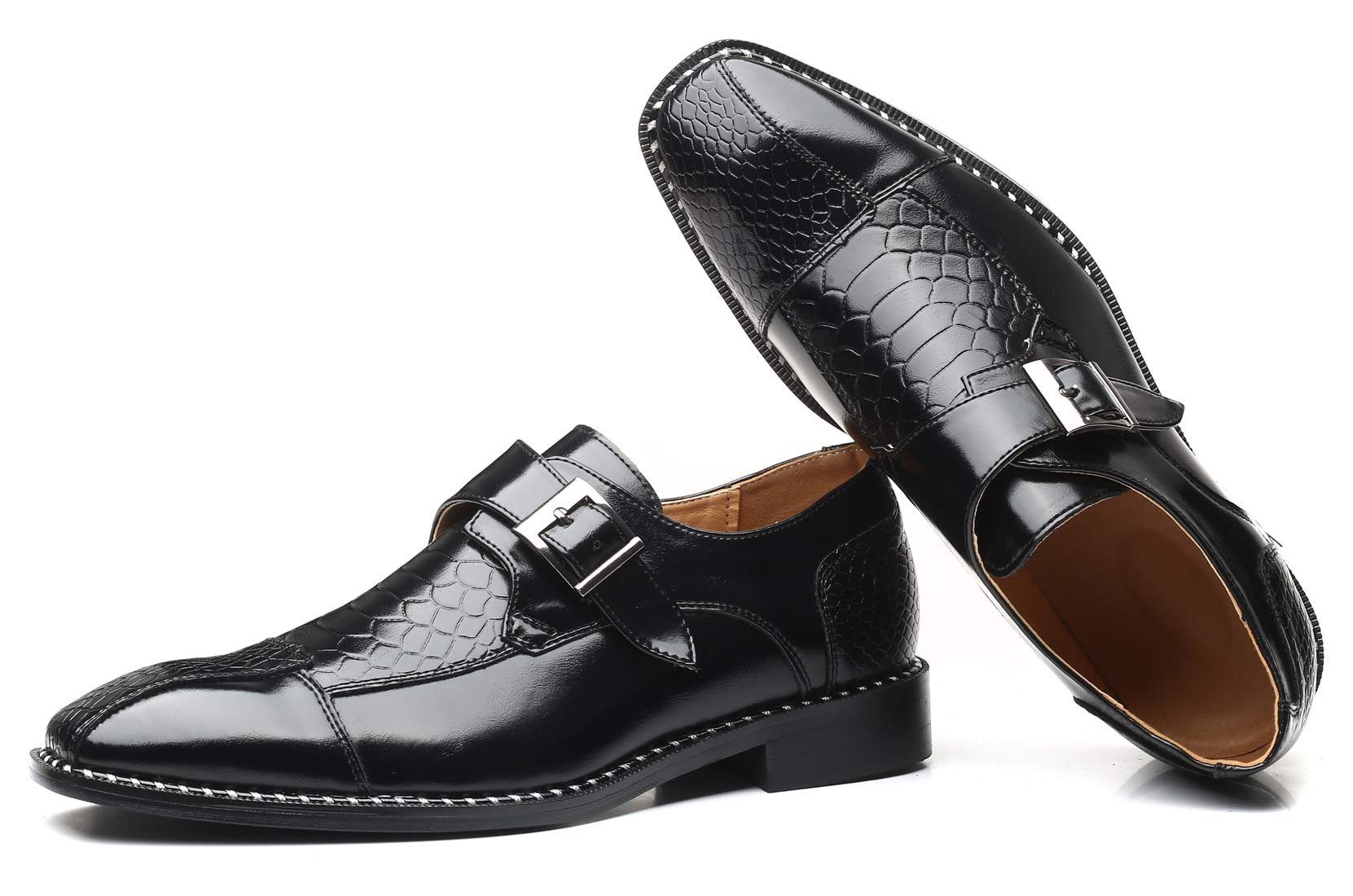 Men's Leather Single Monk Strap Loafers - Slip On Oxford Dress Shoes for Business & Formal Wear - Perfect for Office, Weddings & Special Occasions