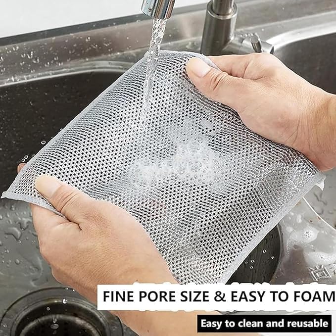 Premium Stainless Steel Scrub Pads for Dishes - Double-Sided Kitchen Scrubber Sponge with Scratch-Free Wire Mesh - Reusable Dishwashing Cloths for Wet & Dry Cleaning (Pack of 3) - Perfect for Pots, Pans, Sinks & Stovetops