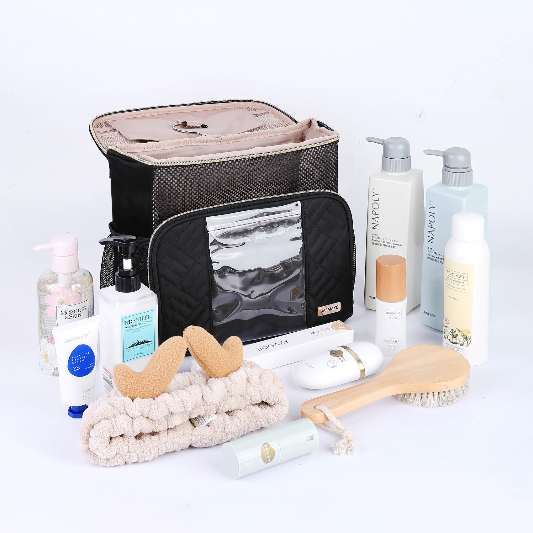 Large Durable Travel Toiletry Bag for Women - TSA Approved Hanging Cosmetic Organizer, Waterproof Makeup Bag with Multiple Pockets - Perfect for Air Travel, Camping & Gym Essentials (Black)