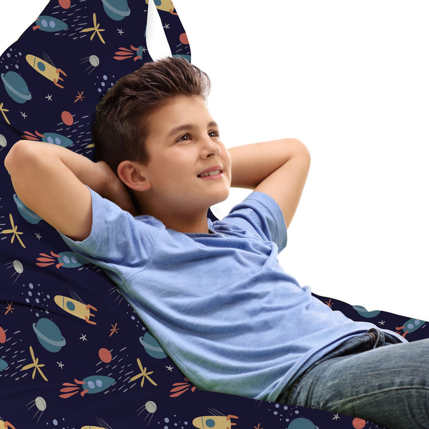 Ambesonne Alien Lounger Chair Bag - Soft Tone Space Design with Stars, Rockets & Planets - Large Capacity Storage with Handle - Perfect for Camping, Beach & Outdoor Adventures