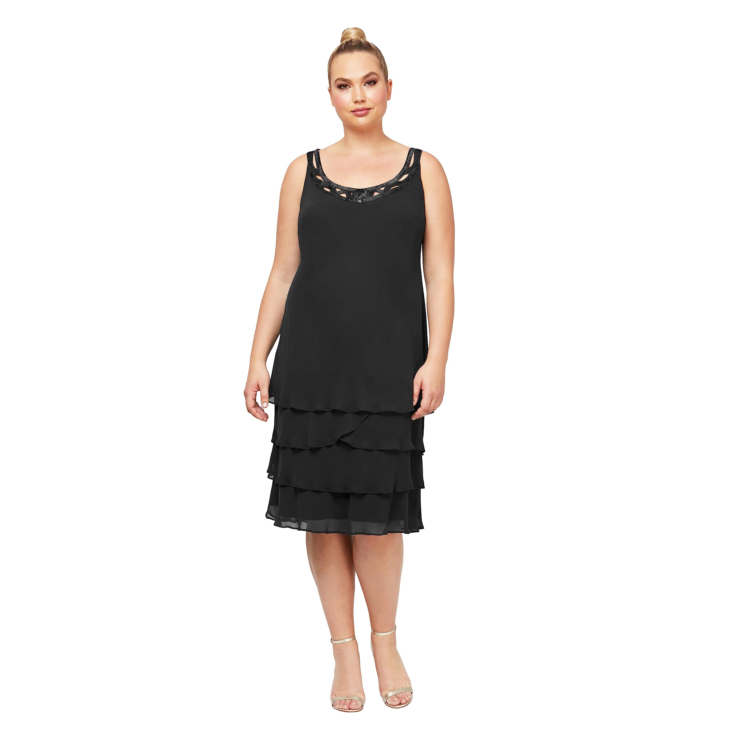 Women's Plus Size Embellished Shoulder Chiffon Tiered Jacket - Elegant Mother of The Bride Dress | Formal Occasions, Weddings & Special Events