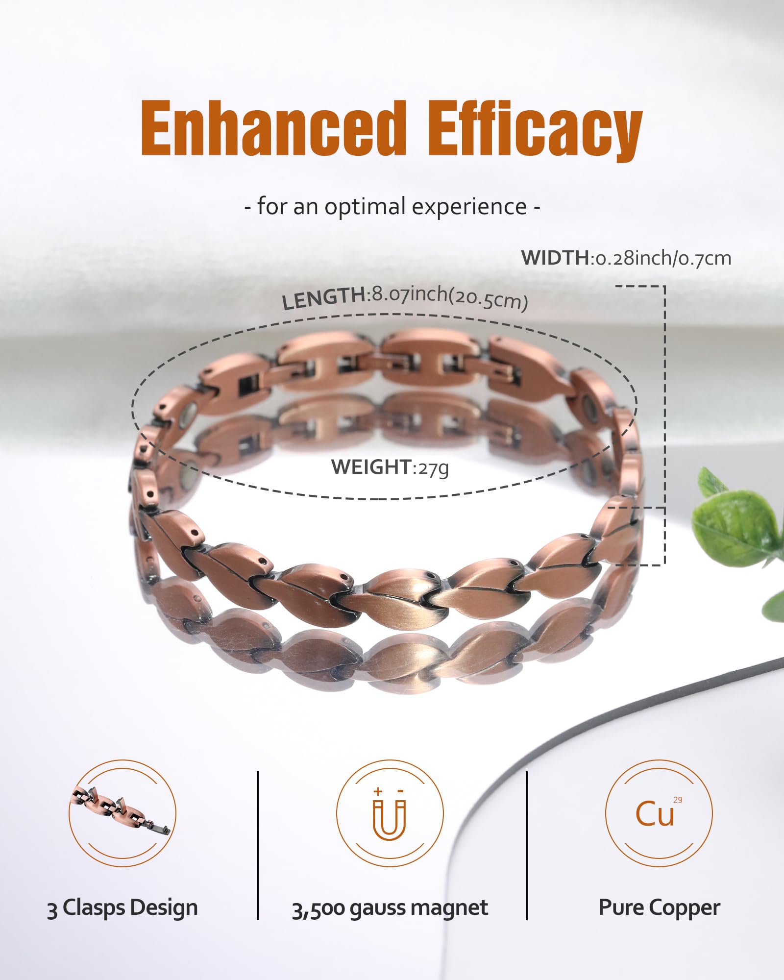 Jecanori Copper Magnetic Bracelets for Women - Adjustable Sizing Tool Included - Stylish & Comfortable for Everyday Wear, Yoga, Work & Travel