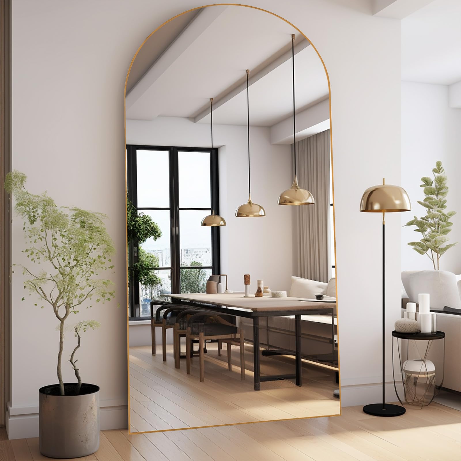 **76x34 Inch Arched Full Length Mirror - Gold Oversized Floor Mirror with Stand, Aluminum Full Body Dressing Mirror for Living Room, Bedroom, Entryway & Home Decor**