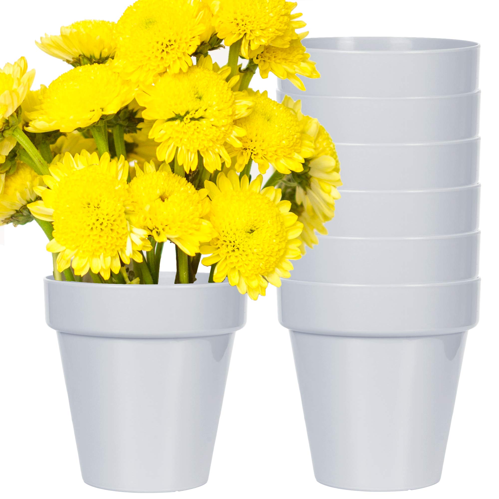 Youngever 8 Pack 5.5 Inch Plastic Flower Pots for Indoor Plants - Classic Decorative Garden Planters with Drainage Holes, Lightweight & Durable (Grey, No Saucer) - Perfect for Home, Office, Balcony Decor