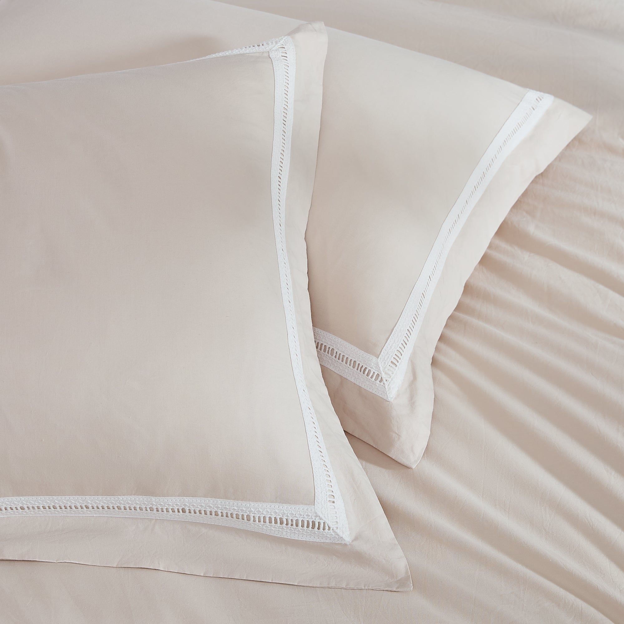 Doris Eyelet Inset Trim Cotton Duvet Cover Set - Queen Size Bedding Set with Pillowcases - Breathable Soft Duvet Cover for Bedroom, Guest Room & Dorm Decor