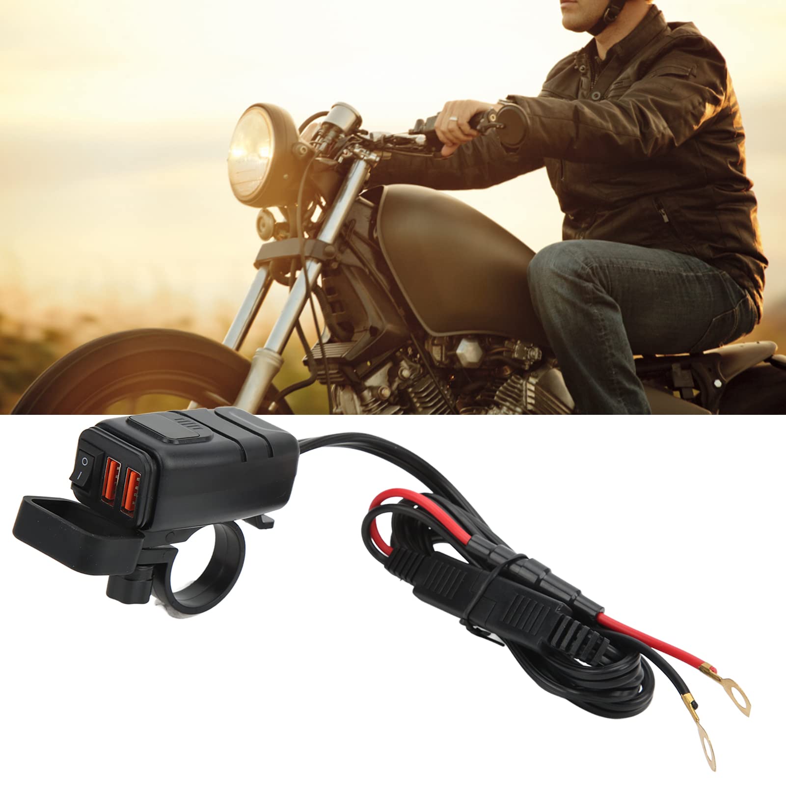 Motorcycle Dual USB SAE to USB Adapter with Cover Switch - Fast Charging & Built-in Voltmeter for Phone & Tablet - Perfect for Road Trips & Motorcycle Accessories