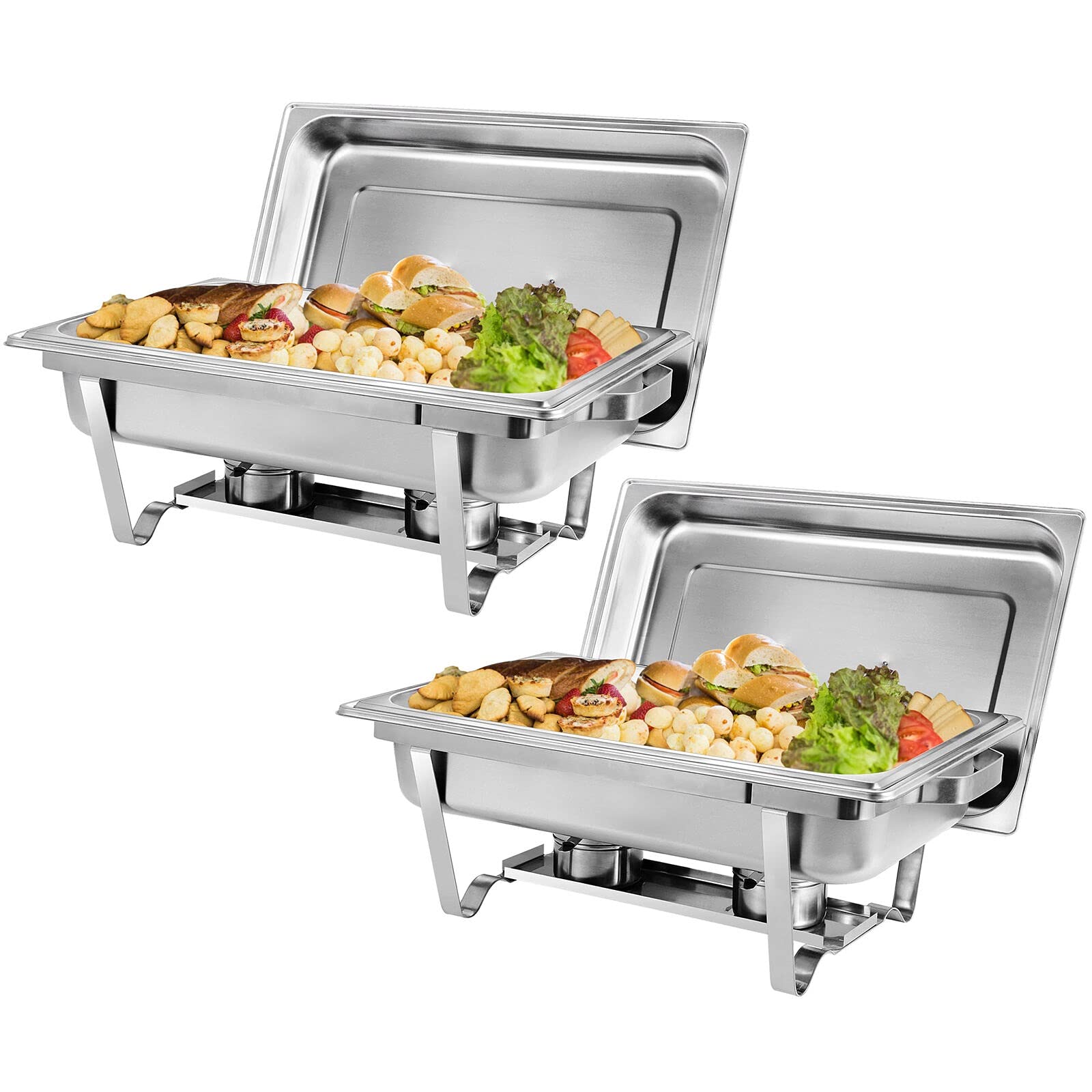 HUIJK 2-Pack 8 Quart Stainless Steel Chafing Dish Buffet Trays with Warming Stand - Perfect for Catering, Buffets, Parties & Food Service