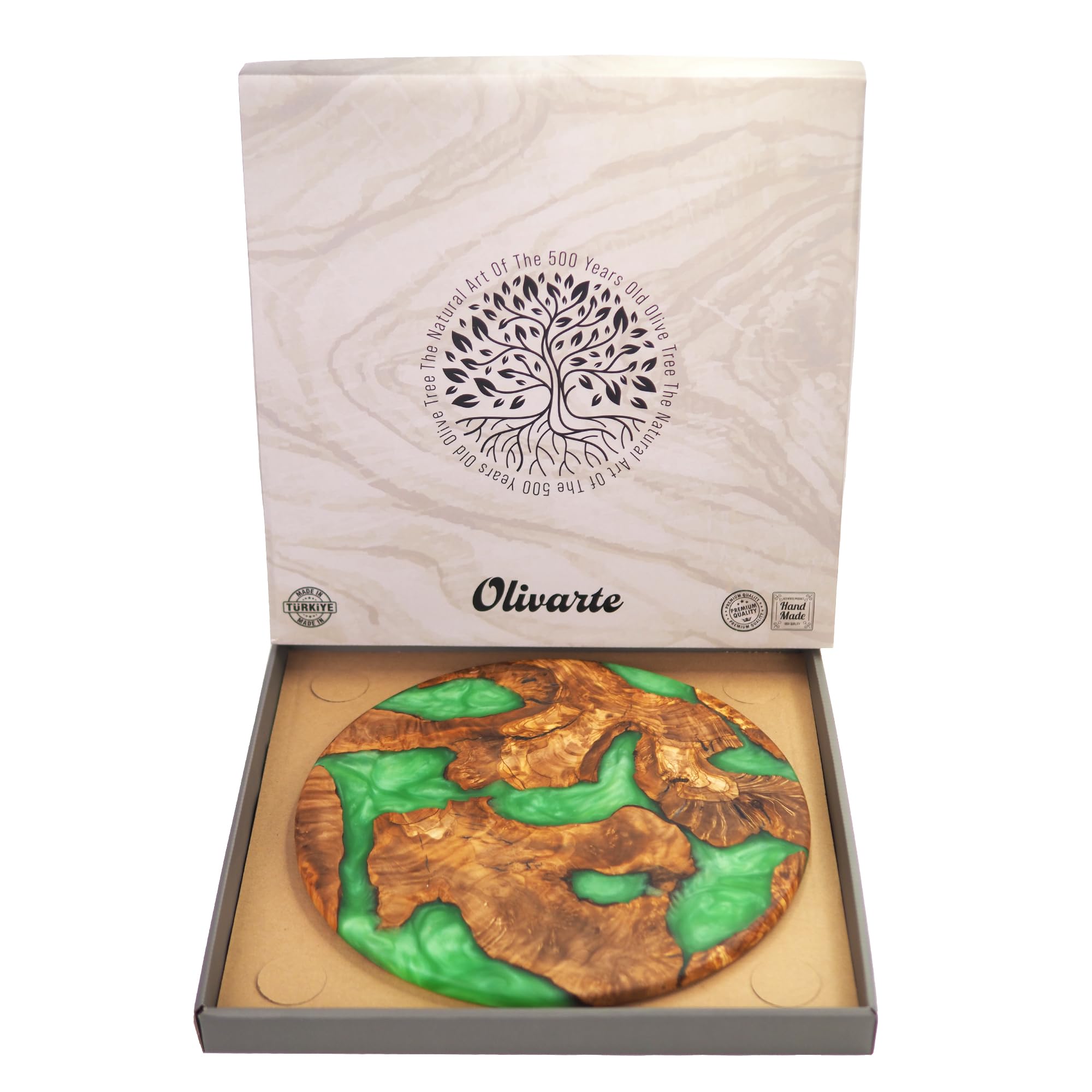 Handmade Epoxy Resin Cutting Board & Charcuterie Serving Tray - Premium Olive Wood Cheese Board with Green Resin for Kitchen, Entertaining, Housewarming Gifts - Perfect for Serving Cheese, Fruits, Meats at Parties, Dinner Tables & Holiday Gatherings