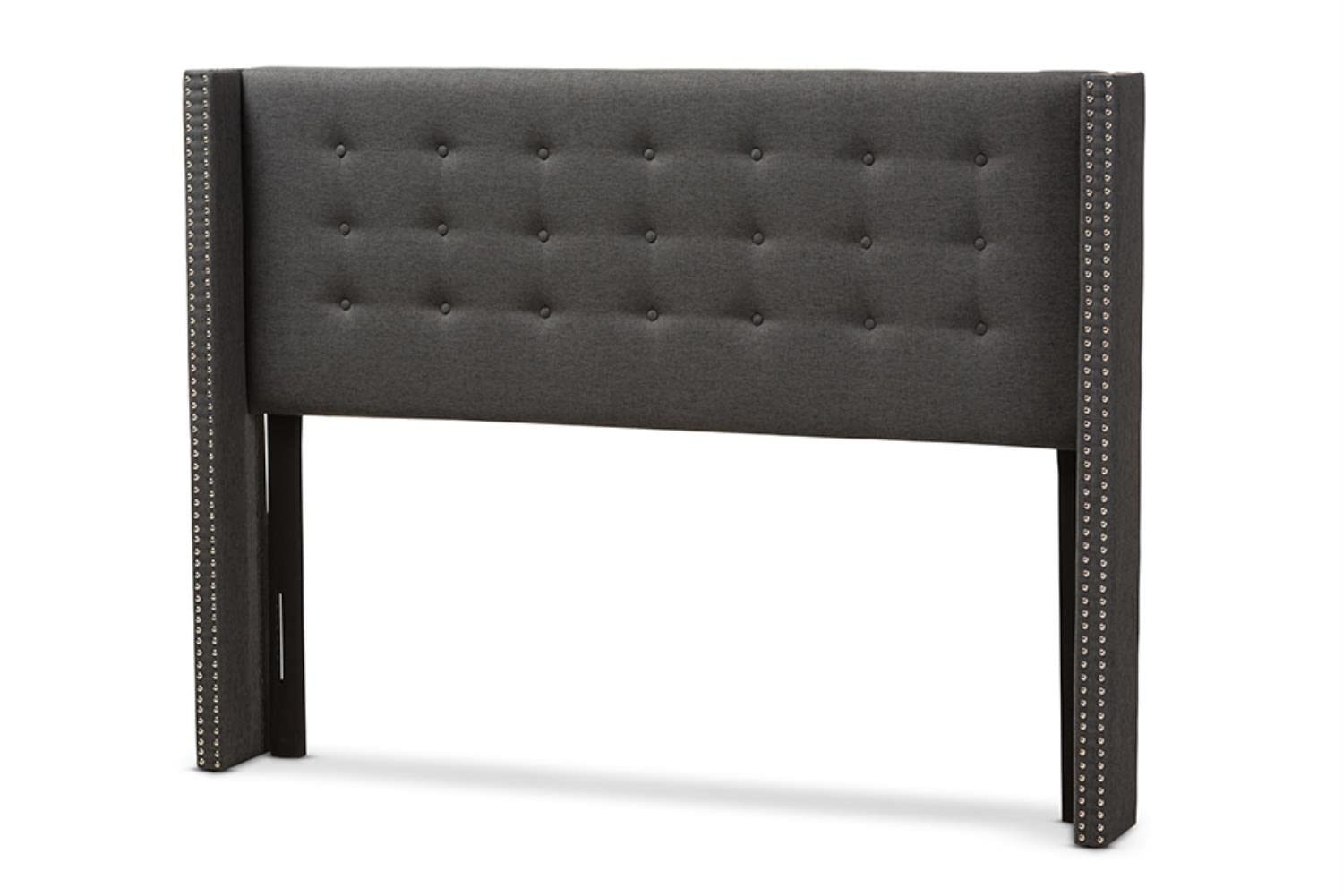 Baxton Studio Ginaro Modern Dark Grey Fabric King Size Winged Headboard with Button-Tufted & Nailhead Accents - Perfect for Contemporary Bedroom Decor & Master Suite Upgrade
