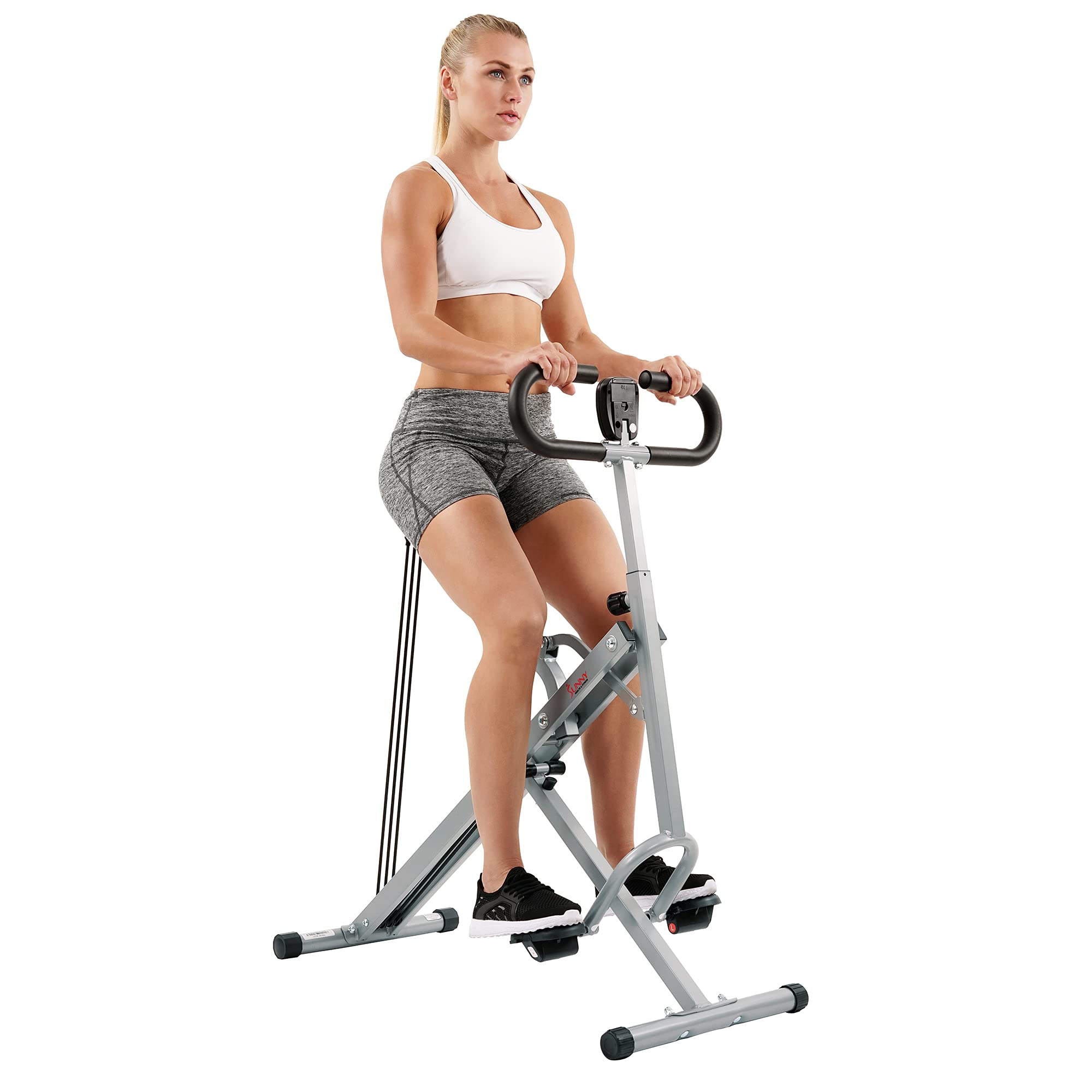 Sunny Health & Fitness Foldable Row-N-Ride Squat Trainer with Adjustable Resistance - Home Gym Equipment for Arms, Glutes & Legs Workout | Compact Exercise Machine for Small Spaces | Perfect for Home Fitness & Strength Training