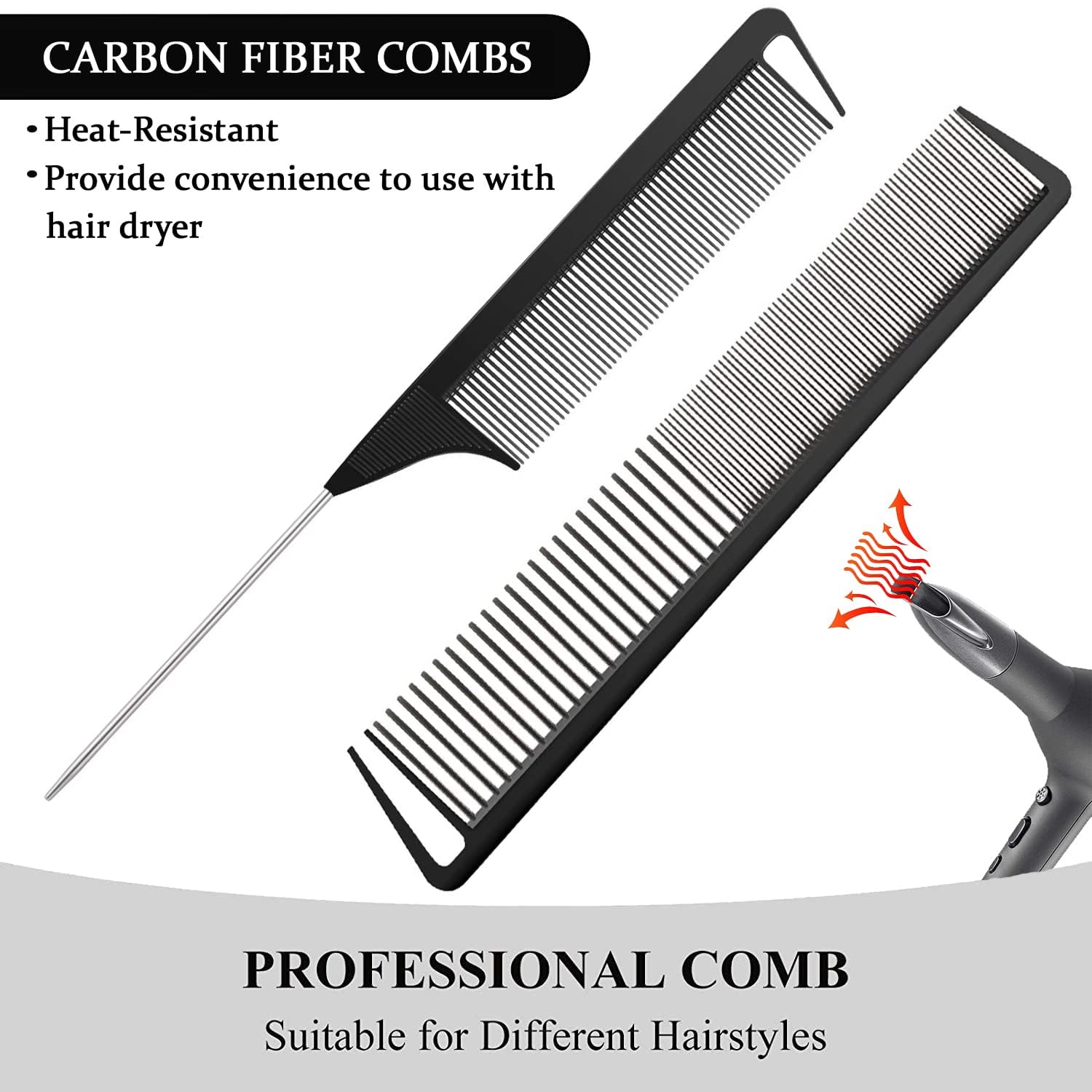 8-Piece Professional Hair Styling Tool Set - Rat Tail Comb, Cutting Comb, Alligator Clips, Ponytail Hoop - Stainless Steel Black Hair Accessories for Women & Girls | Salon, Home Use, DIY Hairstyling