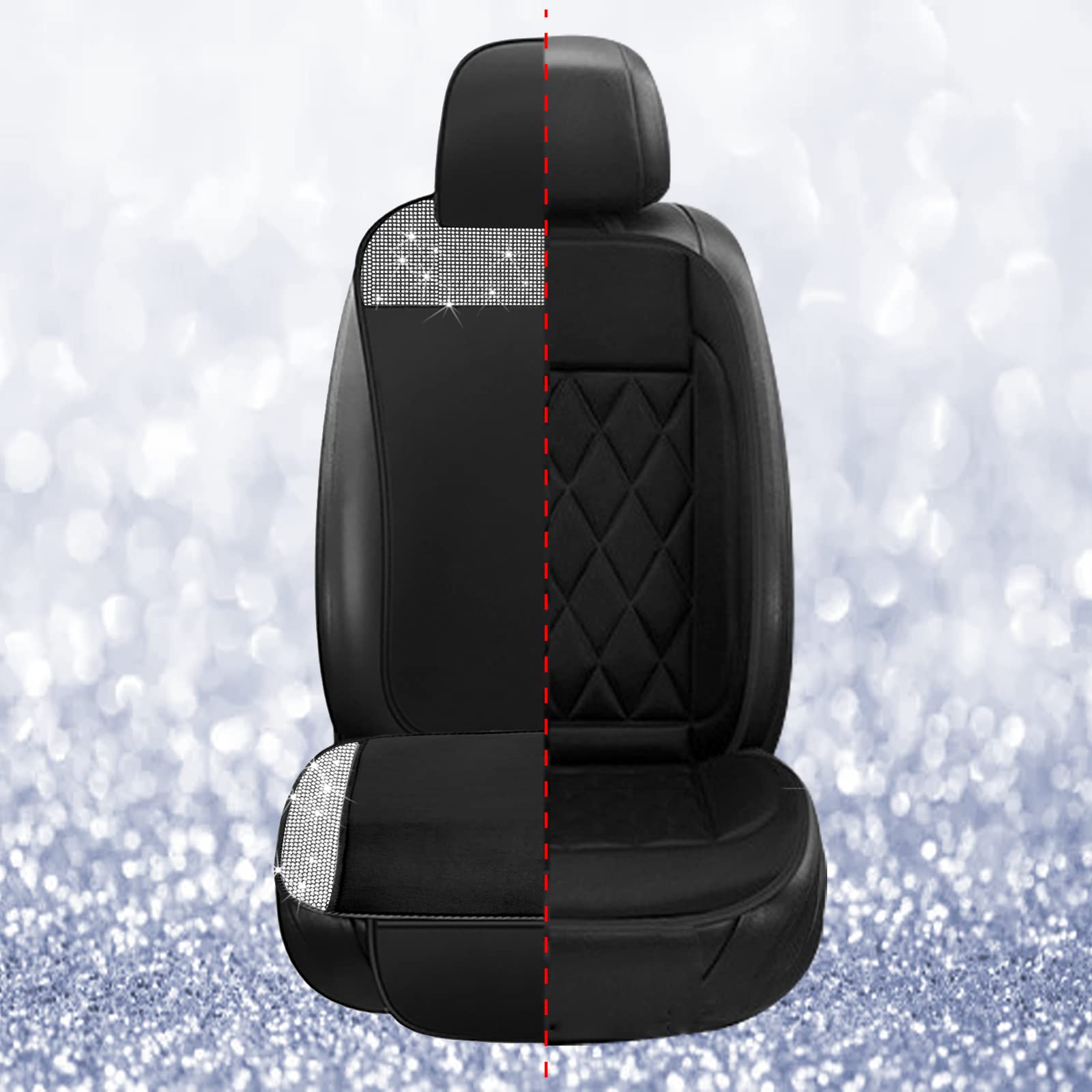 3 Pack Rhinestone Car Interior Accessories for Women - 2 Seat Covers & Armrest Cover - Universal Fit for Sedans, SUVs, Trucks - White - Perfect for Daily Commute & Road Trips