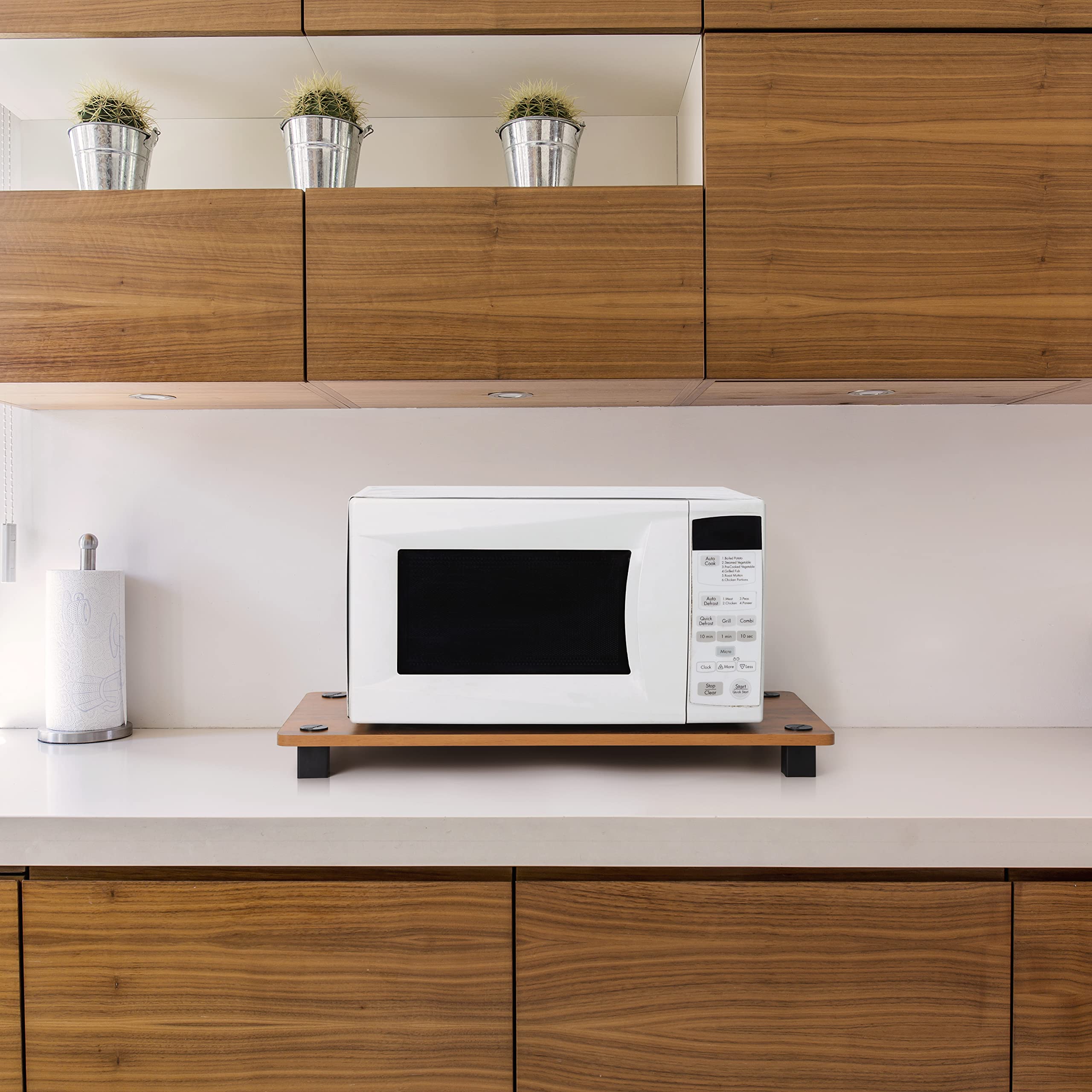 Livzing Wooden Universal Microwave Oven Stand - Adjustable Kitchen Organizer for Microwave, Cooker, Utensils & Pooja Items - Sturdy Countertop & Floor Platform (Up to 30L Capacity) - Perfect for Small Kitchens & Home Organization