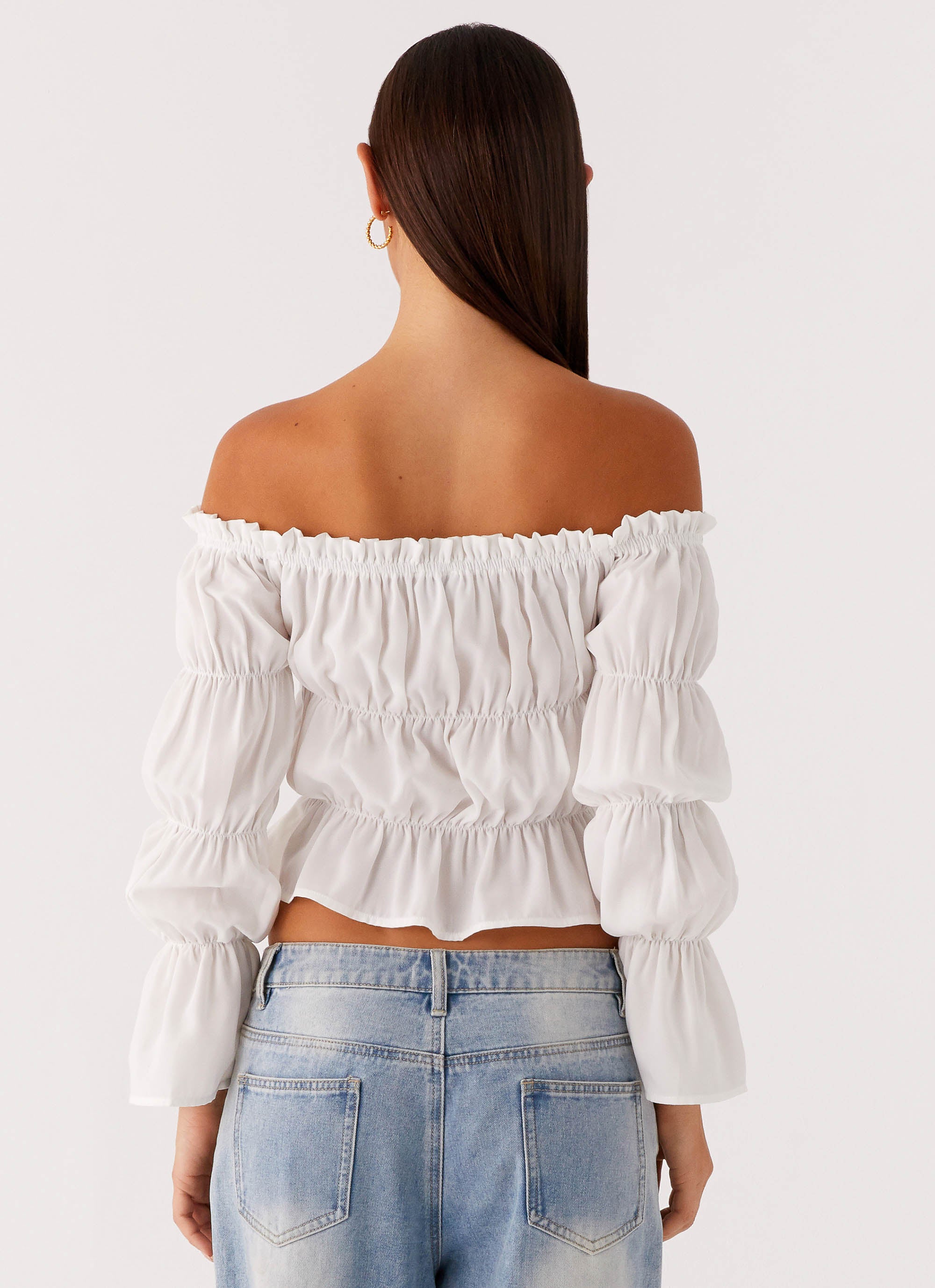 Imara Ruched Long Sleeve Tops for Women - Elegant Ivory Blouse for Casual & Party Wear | Office Outfit, Date Night, Special Occasions