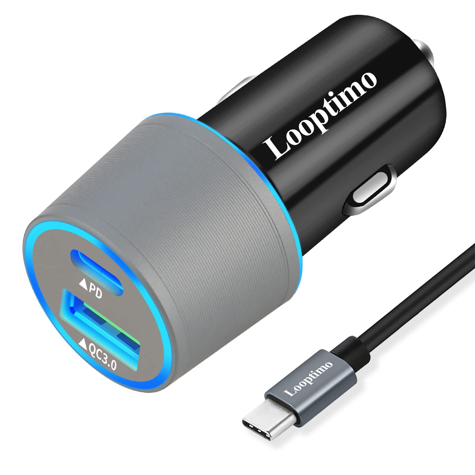 Looptimo 48W Fast USB C Car Charger with 6.6Ft Type C Cable - PD & QC 3.0 Compatible with Google Pixel 9/9 Pro XL/8/8 Pro/7/7 Pro/6/6a/6 Pro/5a/5/4a/4/4 XL/3 - Perfect for Road Trips & Fast Charging On-The-Go