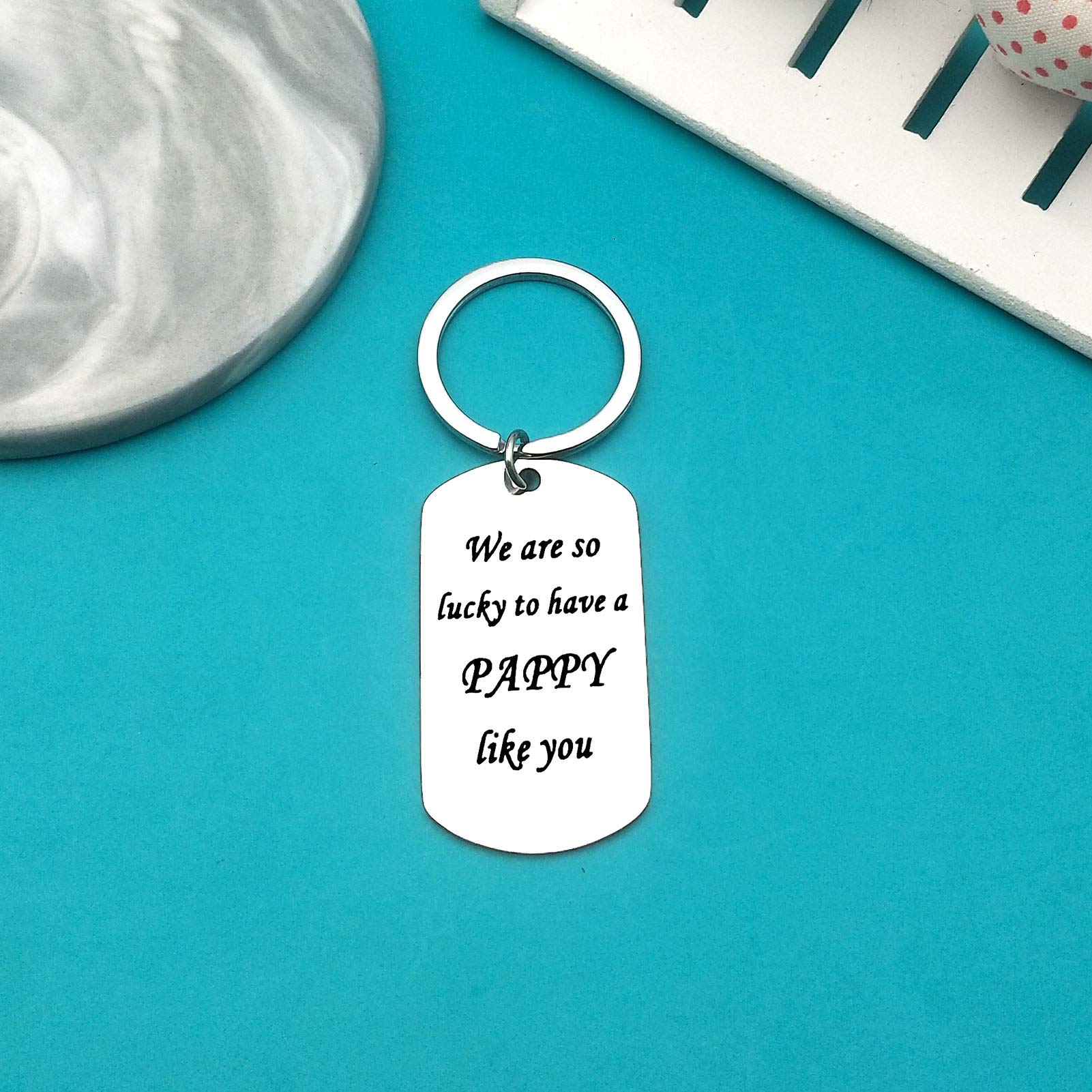 Personalized Dad Keychain - Engraved 'We Are So Lucky to Have A Pappy Like You' - Thoughtful Father's Day, Christmas & Birthday Gift for Dad from Daughter or Son - Perfect for Everyday Carry, Office Keys & Special Occasions