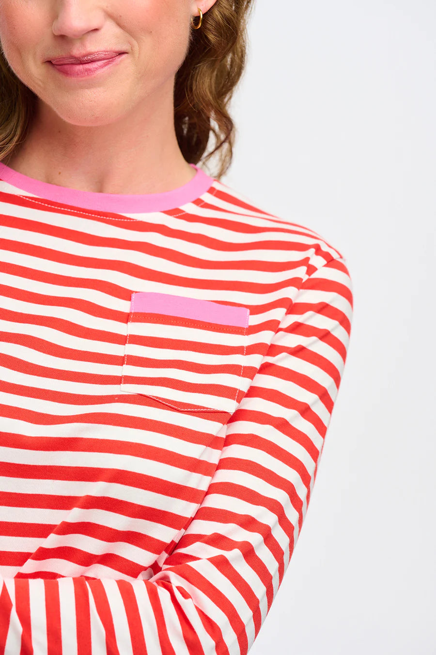 Brunswick Women's Jersey Top - Soft Comfortable Short Sleeve T-Shirt (Red, Off White/Pink Highlight) - Perfect for Casual Wear, Gym & Everyday Outfits