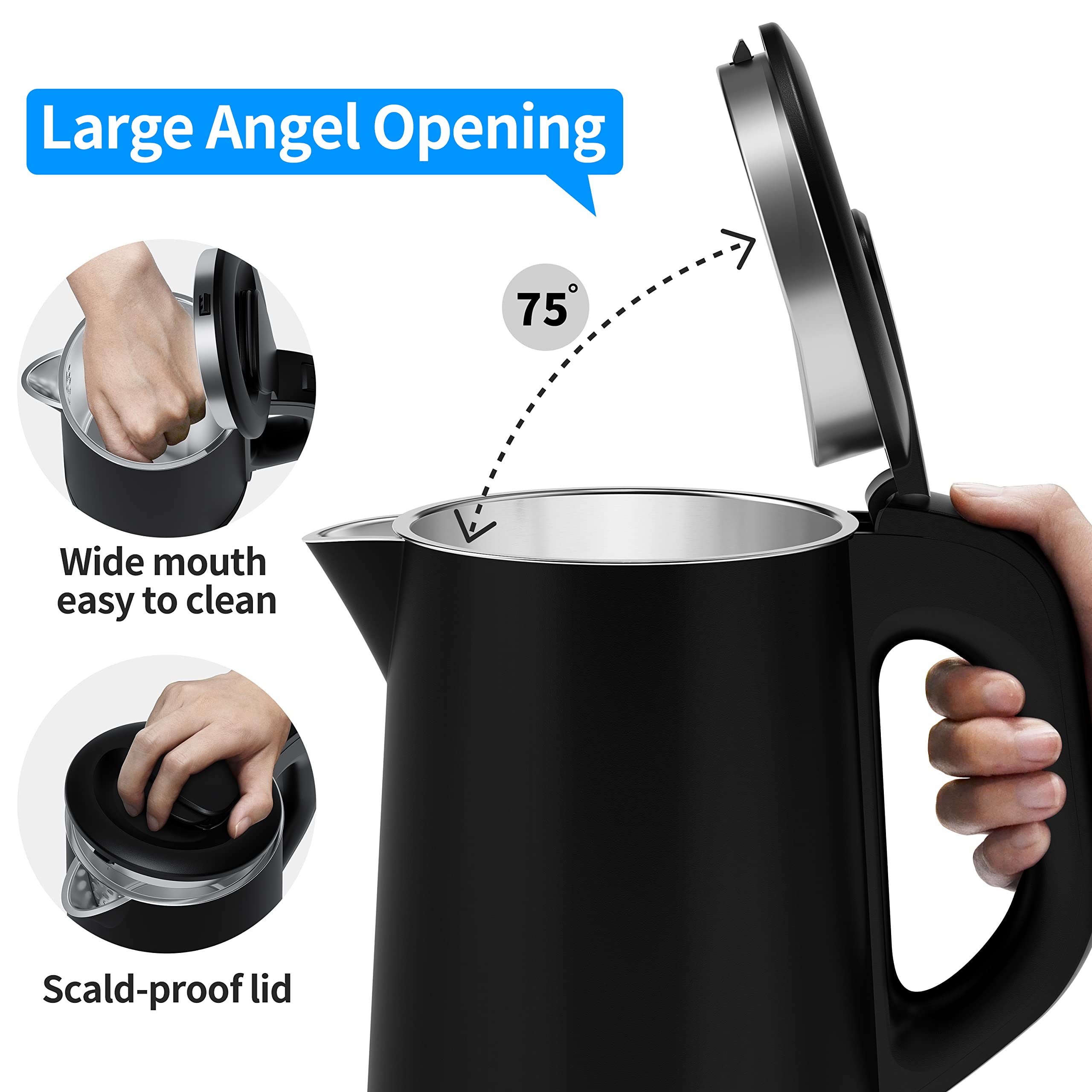 Portable Electric Kettle 27oz/0.8L - 304 Stainless Steel Travel Tea Kettle with Auto Shut-Off - Fast Boiling Mini Water Heater for Office, Dorm, Camping & Business Trips (Black)