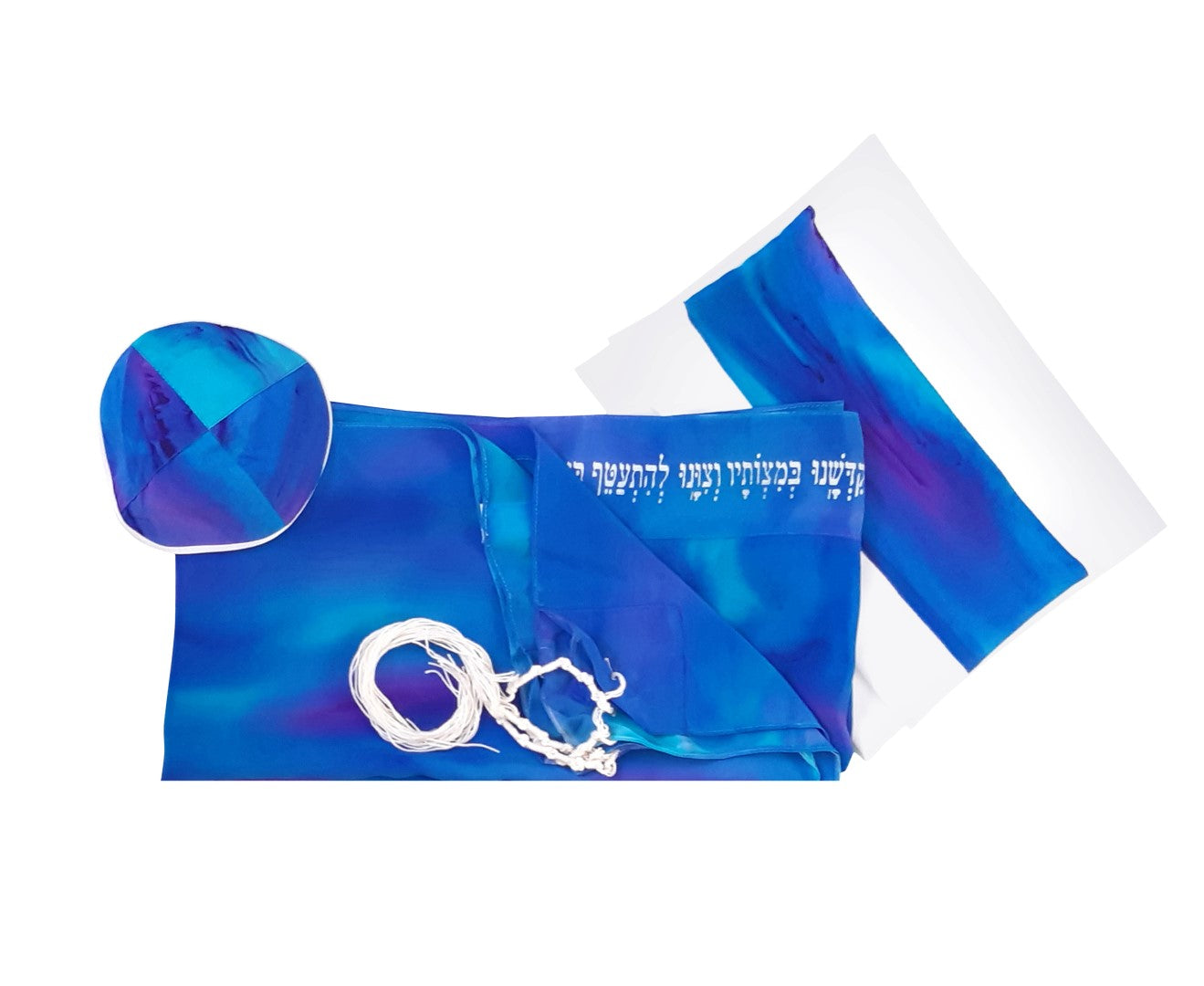 Hand-Painted Blue Shades with Turquoise and Purple Silk Tallit for Women - Elegant Bat Mitzvah & Girls Prayer Shawl - Perfect for Synagogue Services & Jewish Ceremonies