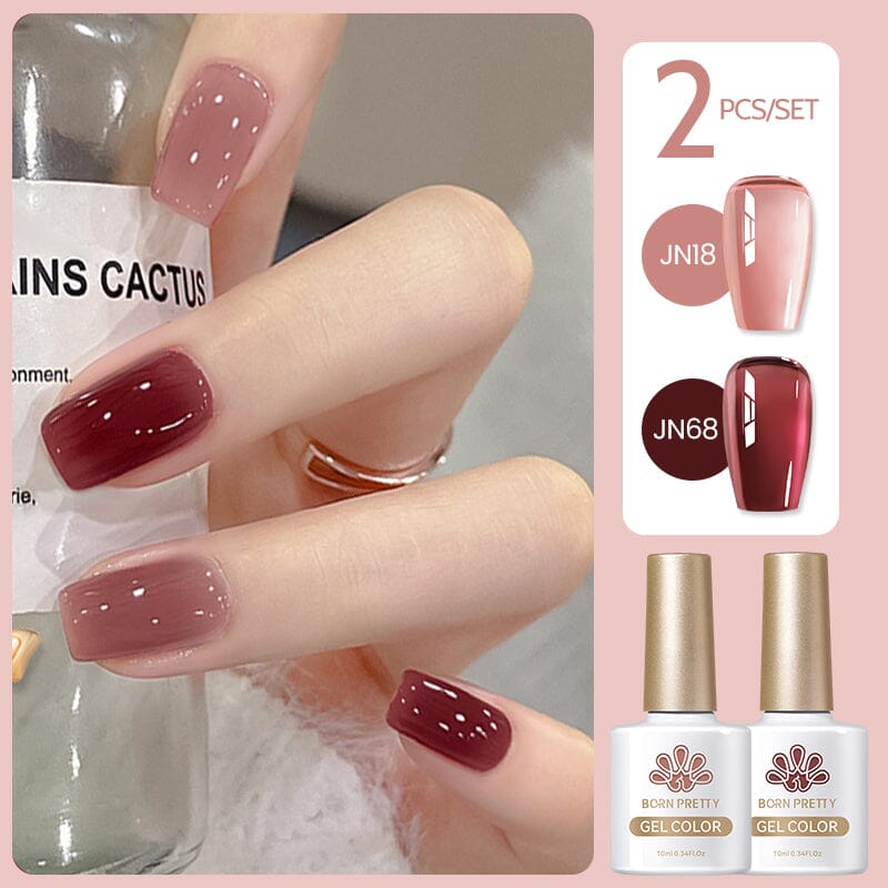2 Colors Set #14 Jelly Nude Gel Polish 10ml - Long Lasting Semi-Permanent Nail Polish for Manicure & Pedicure at Home or Salon