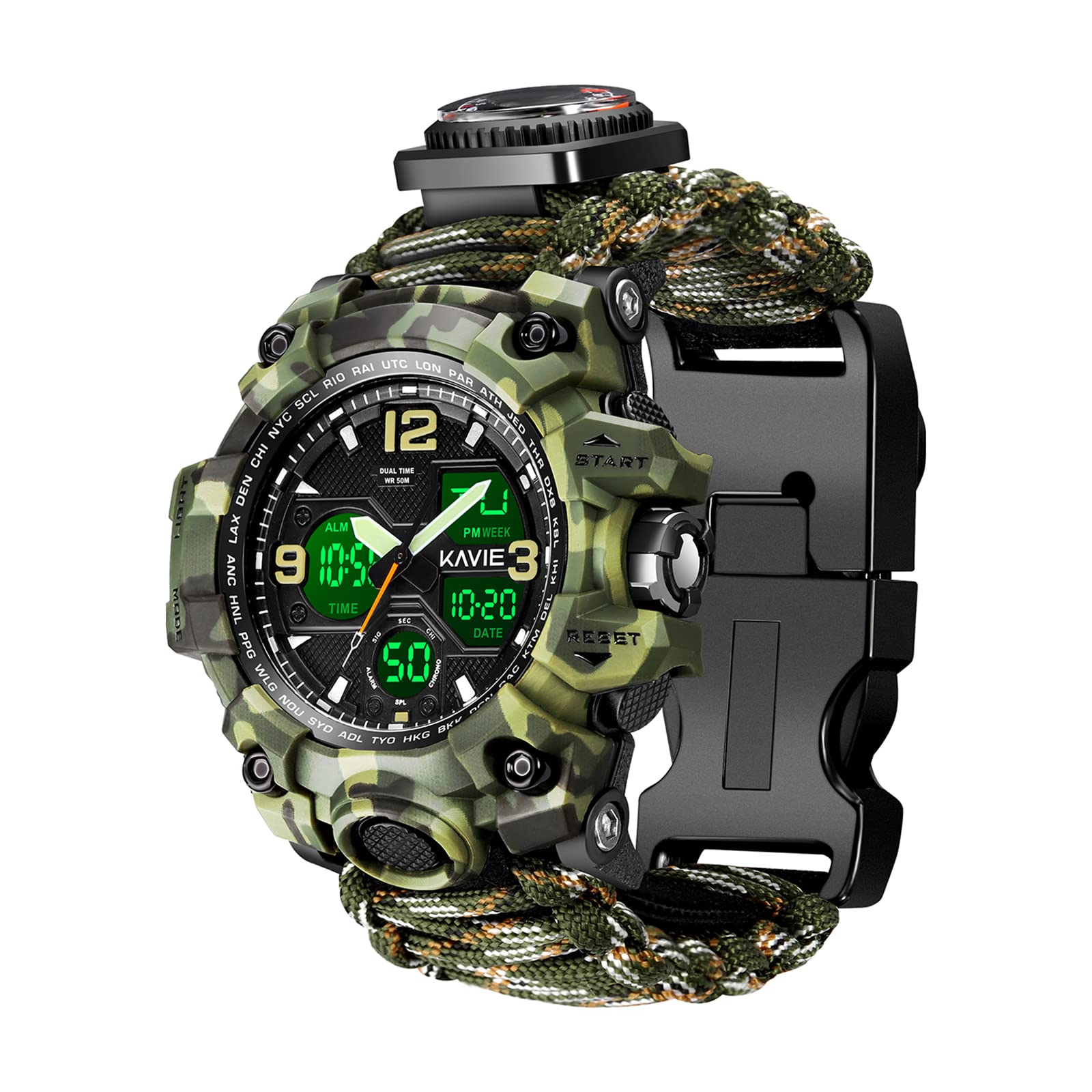 23-in-1 Survival Military Digital Watch for Men - Tactical Multi-Functional Outdoor Sports Watch with Compass, Paracord Band, Waterproof & Adjustable Wristband - Perfect for Hiking, Camping, Hunting and Adventure Activities