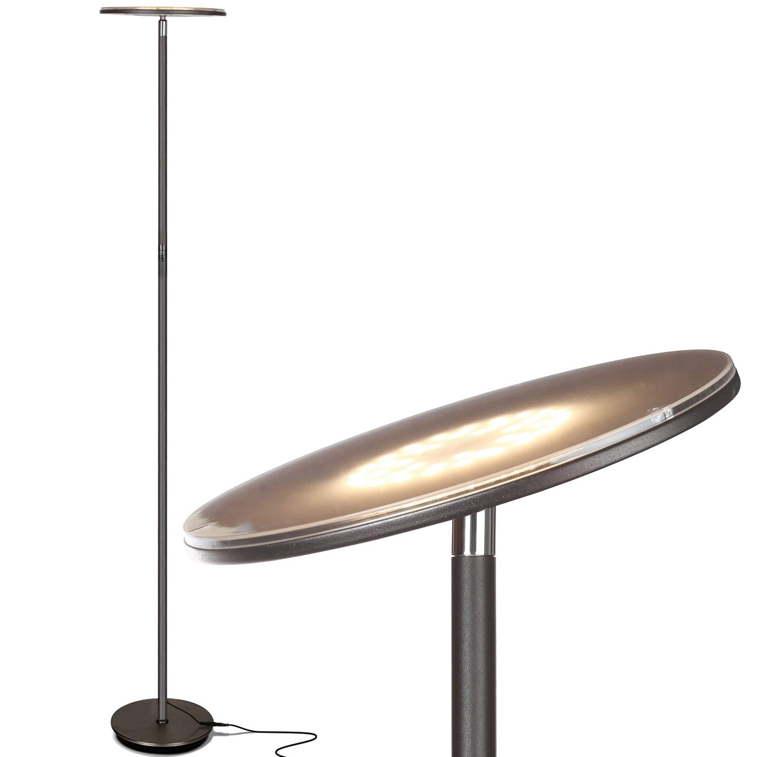 Brightech Sky LED Floor Lamp - Dimmable Super Bright Torchiere Standing Lamp for Living Room, Bedroom & Office - Tall Bronze Reading Light for Home Decor & Workspaces