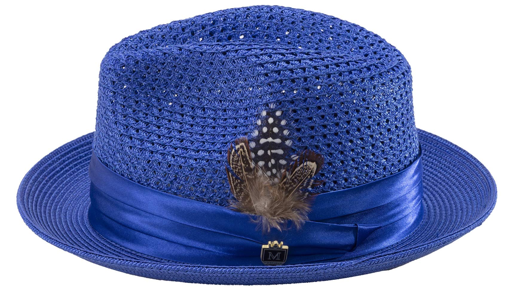 MONTIQUE Men's Braided Pinch Fedora Hat with Feathers - Lightweight & Breathable Polyester Summer Panama Hat for Outdoor, Beach, Travel & Casual Wear - Size H24