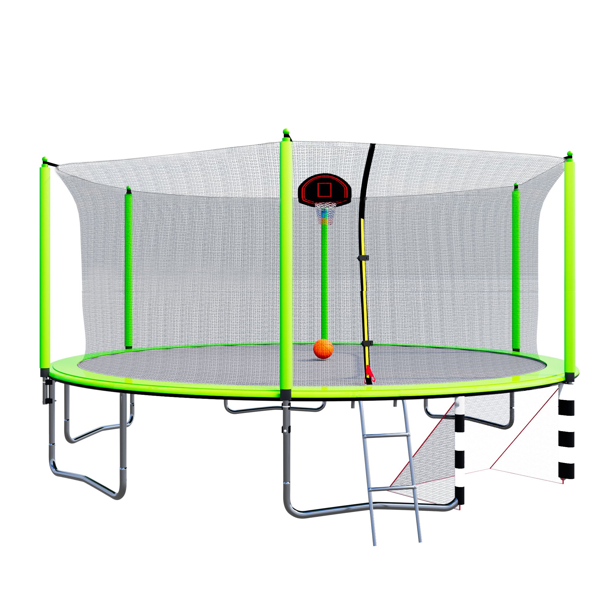 16FT Trampoline with Basketball Hoop, Air Pump & Ladder - Includes Safety Enclosure Net & Soccer Goal - Outdoor Backyard Fun for Kids & Family - Perfect for Exercise, Playtime & Birthday Parties (Green)