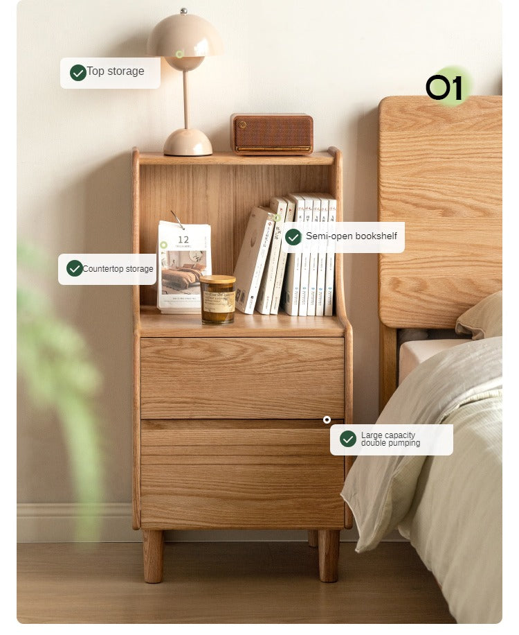 Solid Oak Wood Nightstand - Modern Bedside Table with Drawer for Bedroom, Living Room, or Guest Room - Durable & Stylish Furniture for Home Decor
