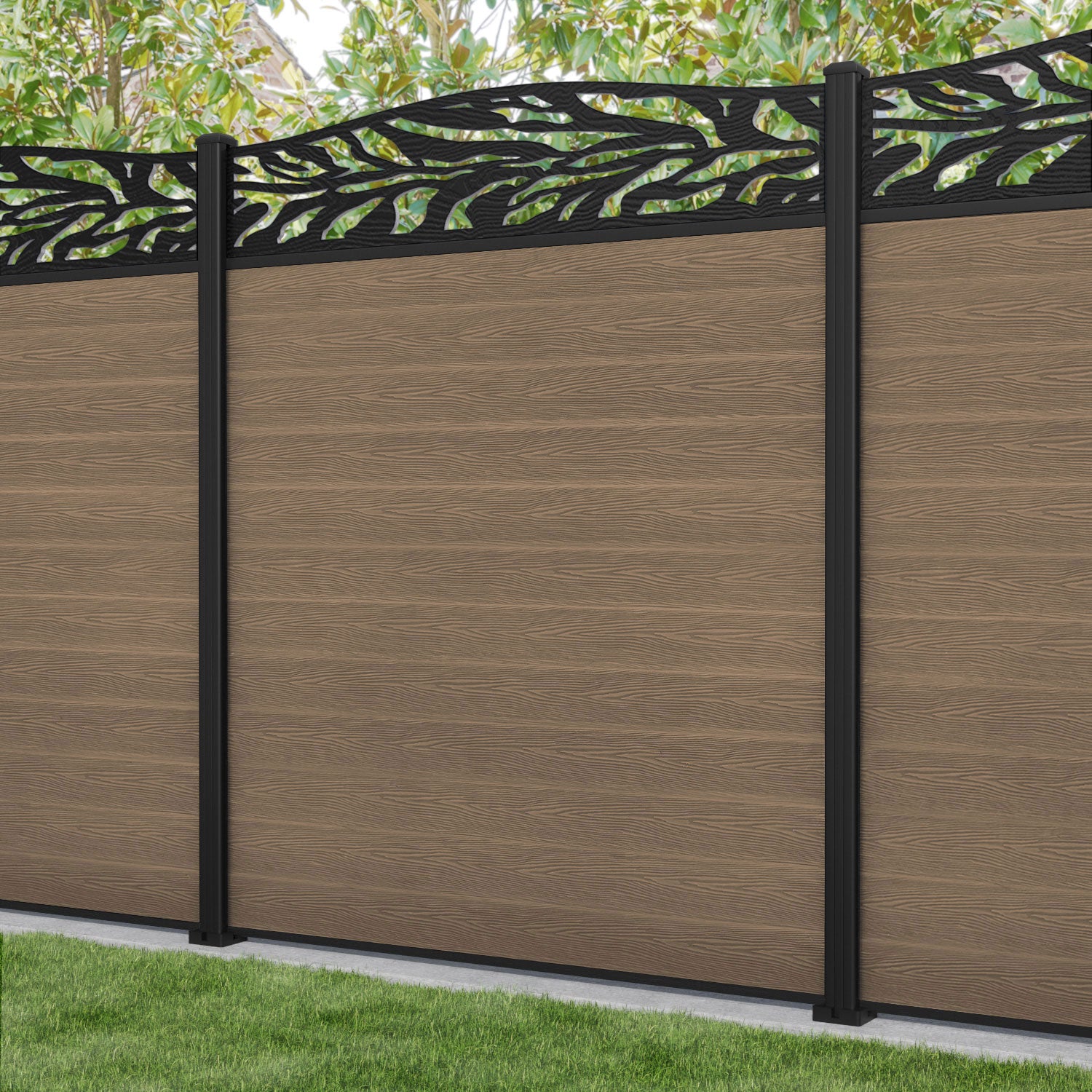 Premium Teak Malawi Curved Top Fence Panel with Aluminum Posts - Durable Outdoor Privacy Fence for Garden, Pool, and Backyard Landscaping