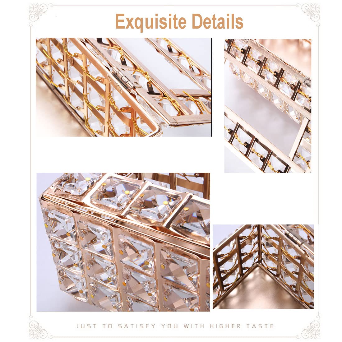 Crystal Tissue Box Holder - Elegant Rectangular Decorative Napkin Dispenser for Dining Room, Bedroom, Dresser - Golden Home Decor (Perfect for Wedding Gifts, Housewarming & Luxury Home Accessories)