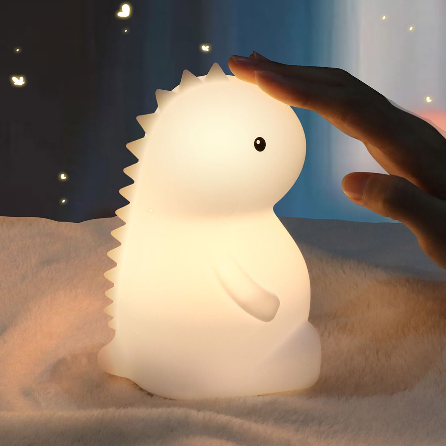Dinosaur Night Light for Kids - Soft Silicone Squishy Lamp with 2 Brightness Levels, Cute Touch-Activated Night Light for Nursery, Bedroom Decor - Perfect Gift for Babies, Toddlers, Boys & Girls - Ideal for Bedtime, Night Feedings & Soothing Fears