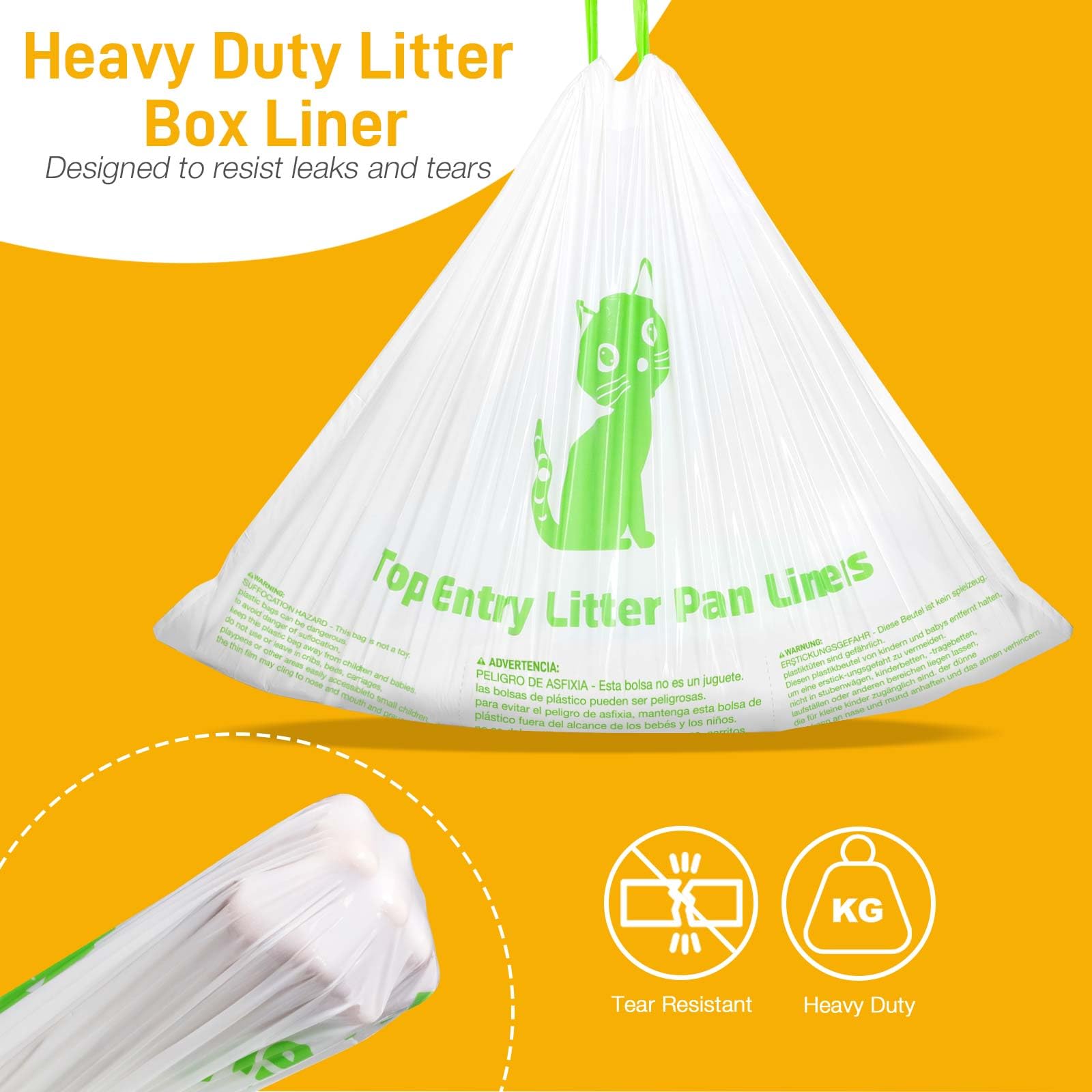 Heavy Duty Cat Litter Box Liners - 25 Count Tear Resistant Drawstring Bags for Top Entry Litter Pans | Perfect for Odor Control & Easy Cleanup in Multi-Cat Homes