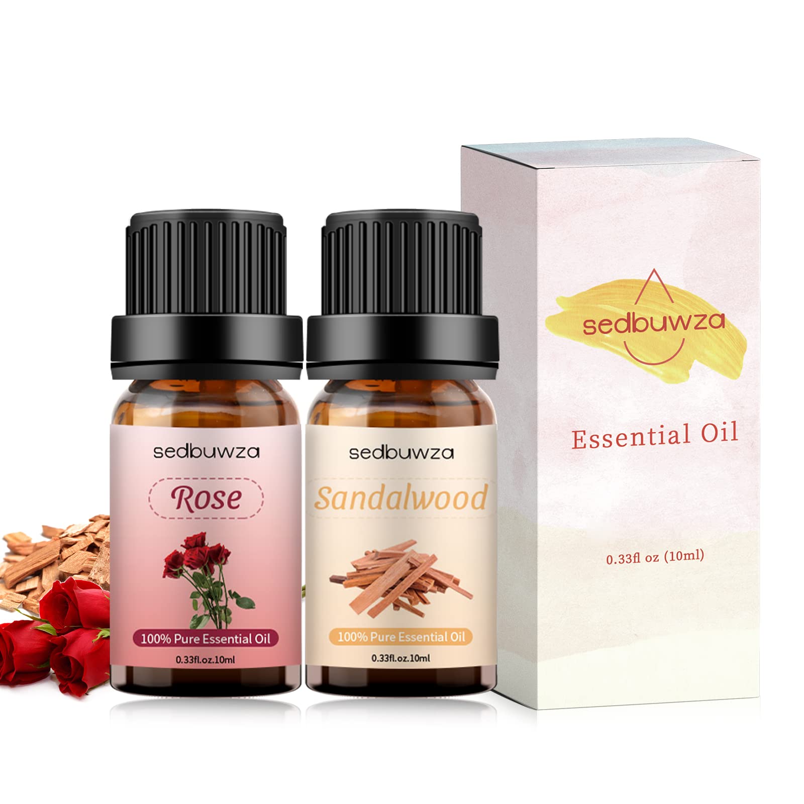 Premium Rose & Sandalwood Essential Oil Set - 2 x 10ml Aromatherapy Oils for Diffusers, Massage, Candle & Soap Making - Relaxing Scent for Home Spa, Yoga & Meditation