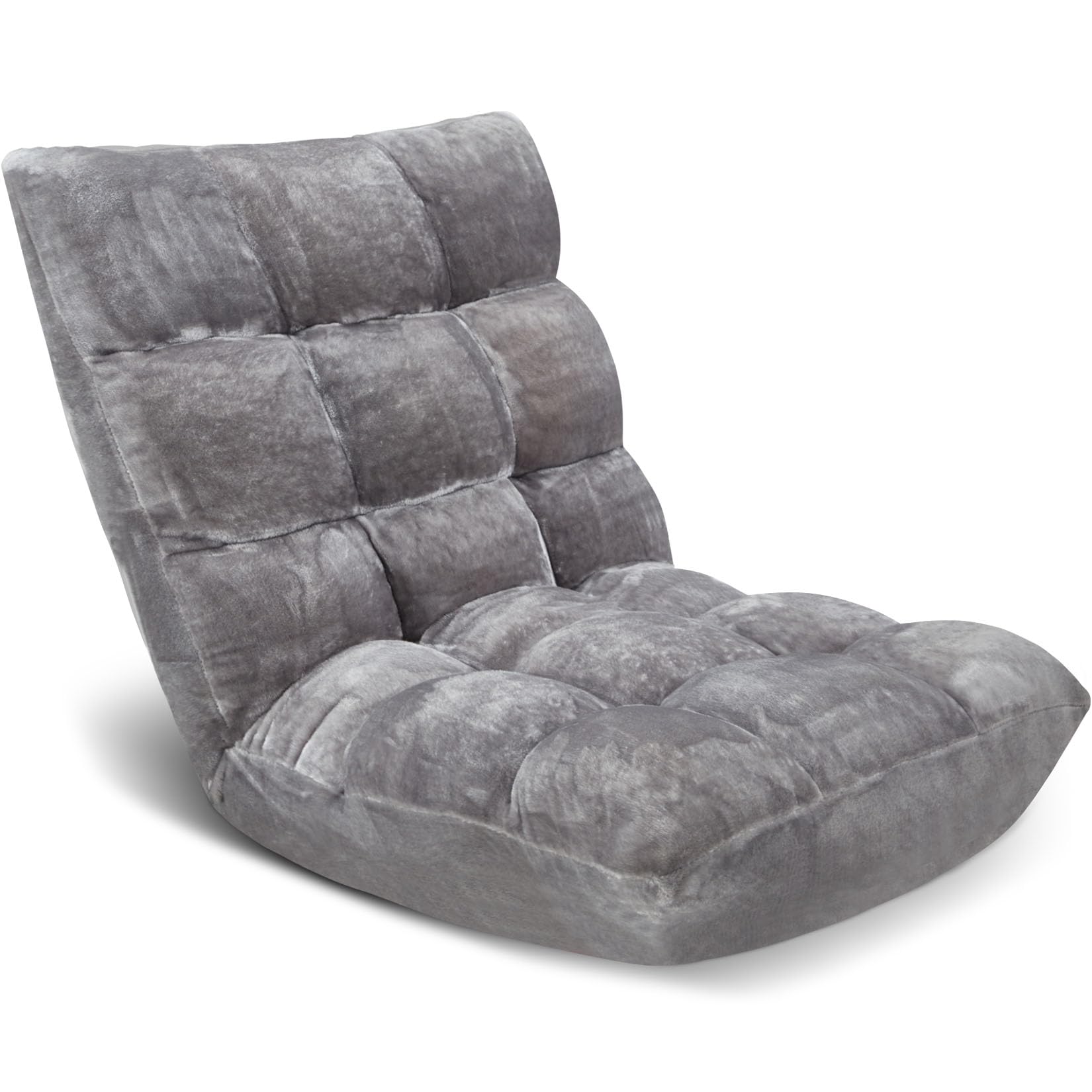 14-Position Adjustable Folding Floor Chair with Cushion - Breathable Cotton & Skin-Friendly Flannel - Perfect for Reading, Meditation, Yoga & Relaxing - Ideal for Adults & Kids - Grey Home Comfort Sofa Chair