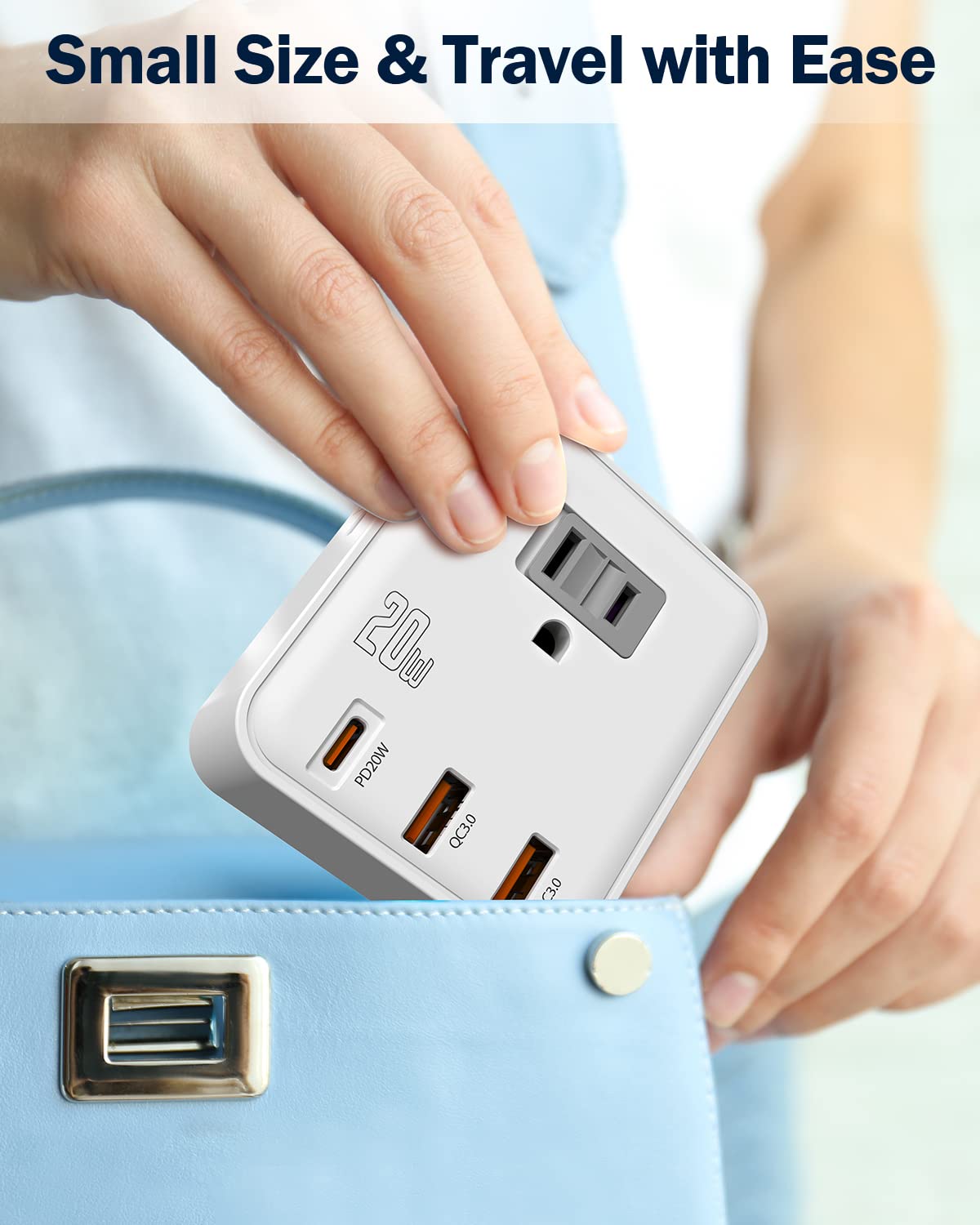 Universal Travel Plug Adapter - US to EU Power Converter with 20W PD USB-C & QC 3.0 Fast Charging (2500W) - 3 AC Outlets for iPhone, iPad, Laptops - Perfect for European Vacations, Business Trips & International Travel Accessories