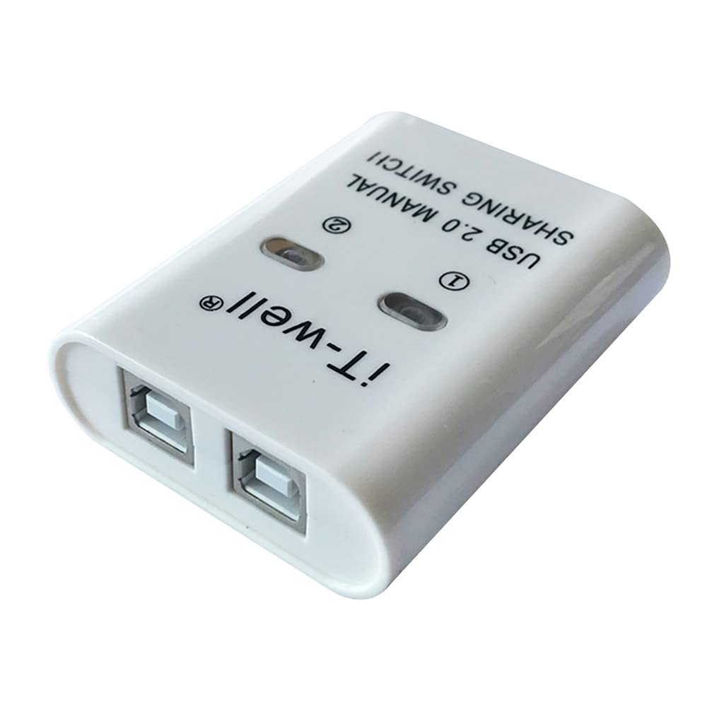 Heylulu USB Switch Selector 2-Port KVM Adapter - Share 1 USB Device Between 2 Computers for Printer, Keyboard & Mouse - White USB Printer Sharing Converter - Perfect for Home Office & Multi-PC Workstations