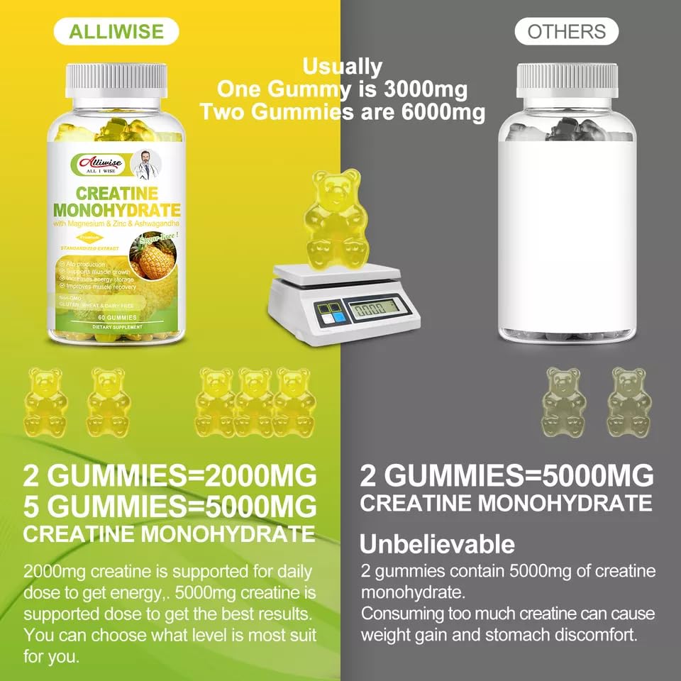 Best Creatine Gummies for Muscle Growth - 60 Count (2000mg Per Serving) - 1 Month Supply - Delicious Workout Supplement for Athletes & Fitness Enthusiasts
