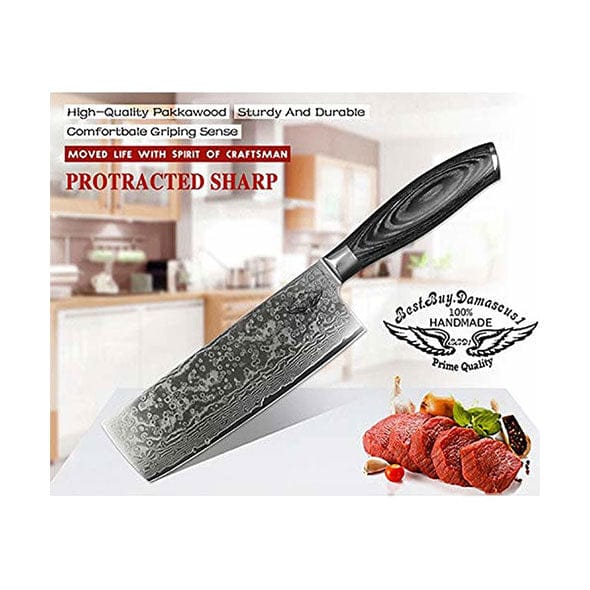Premium 8-inch Japanese Nakiri Knife - VG10 Stainless Steel Blade for Professional Chefs & Home Cooking - Perfect for Chopping Vegetables, Herbs & Sushi Prep