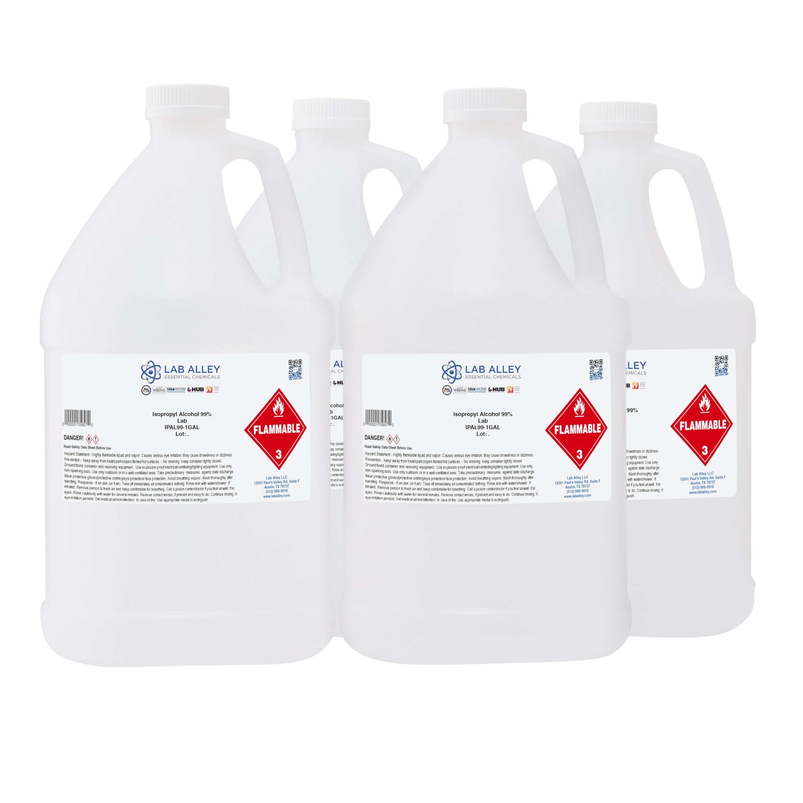 99.8% Pure Isopropyl Alcohol Lab Grade - 4 Pack (4 x 1 Gallon Bottles) for Cleaning, Disinfecting & Electronics Maintenance