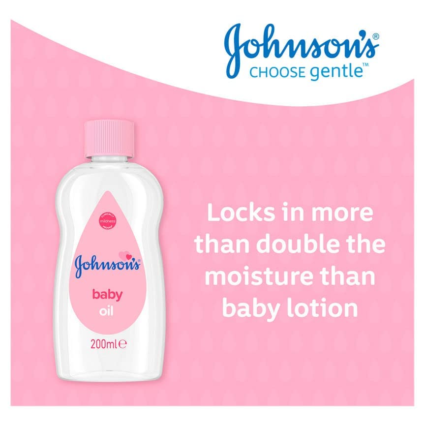Johnson's Baby Oil for Kids - 6.7 Oz, Hypoallergenic & Gentle Moisturizer for Baby Skin Care, Massage & Diaper Rash Prevention